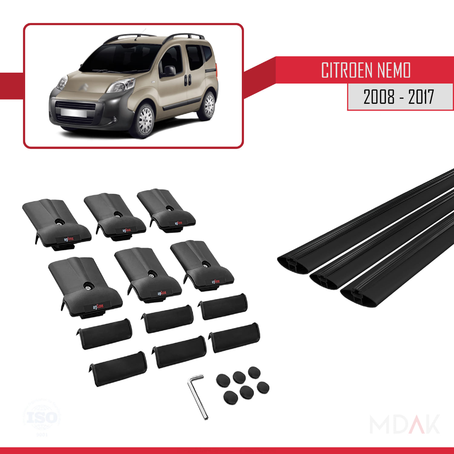 Citroen Nemo 3 (225) 2008-2017 Arası ile Uyumlu FLY Model Ara Atkı Tavan Barı Siyah 3 Adet - Görsel 5