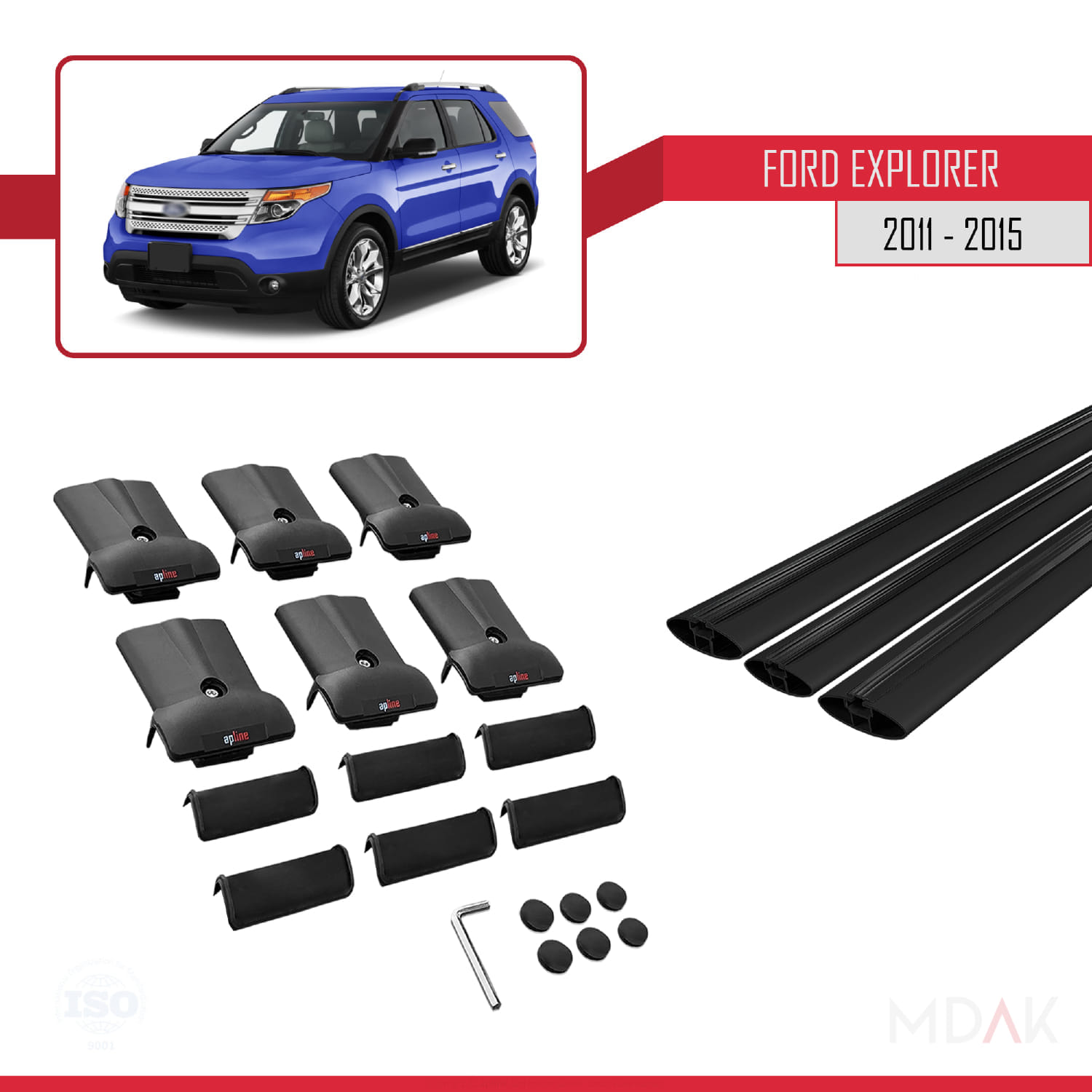 Ford Explorer 5 (U502) Pre-Facelift 2011-2015 Arası ile Uyumlu FLY Model Ara Atkı Tavan Barı Siyah 3 Adet - Görsel 5