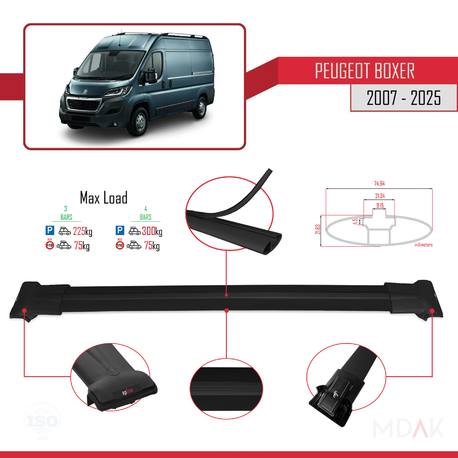 Peugeot Boxer 2 2007 ve Sonrası ile Uyumlu FLY Model Ara Atkı Tavan Barı Siyah 4 Adet - Görsel 3