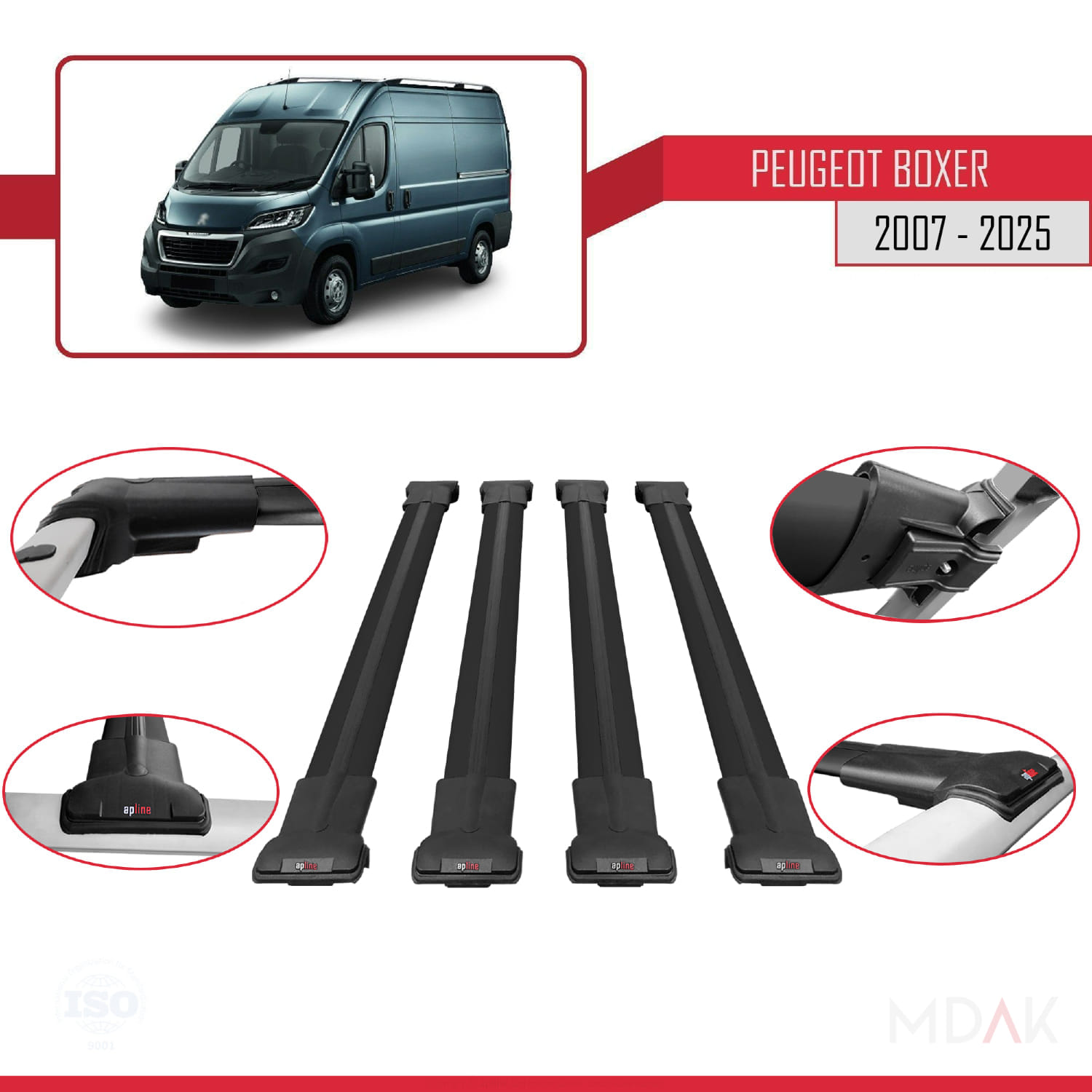 Peugeot Boxer 2 2007 ve Sonrası ile Uyumlu FLY Model Ara Atkı Tavan Barı Siyah 4 Adet - Görsel 4