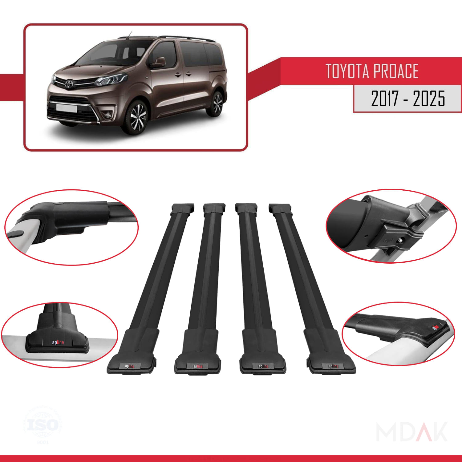 Toyota Proace 2017 ve Sonrası ile Uyumlu FLY Model Ara Atkı Tavan Barı Siyah 4 Adet - Görsel 4