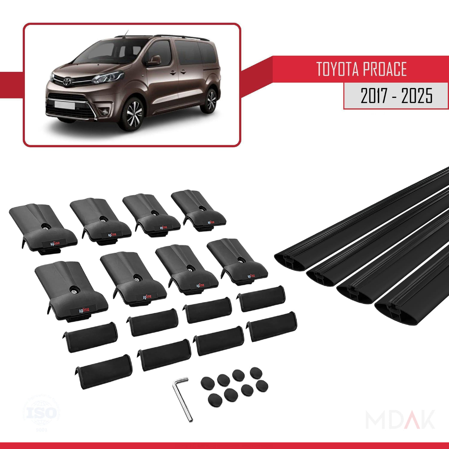 Toyota Proace 2017 ve Sonrası ile Uyumlu FLY Model Ara Atkı Tavan Barı Siyah 4 Adet - Görsel 5