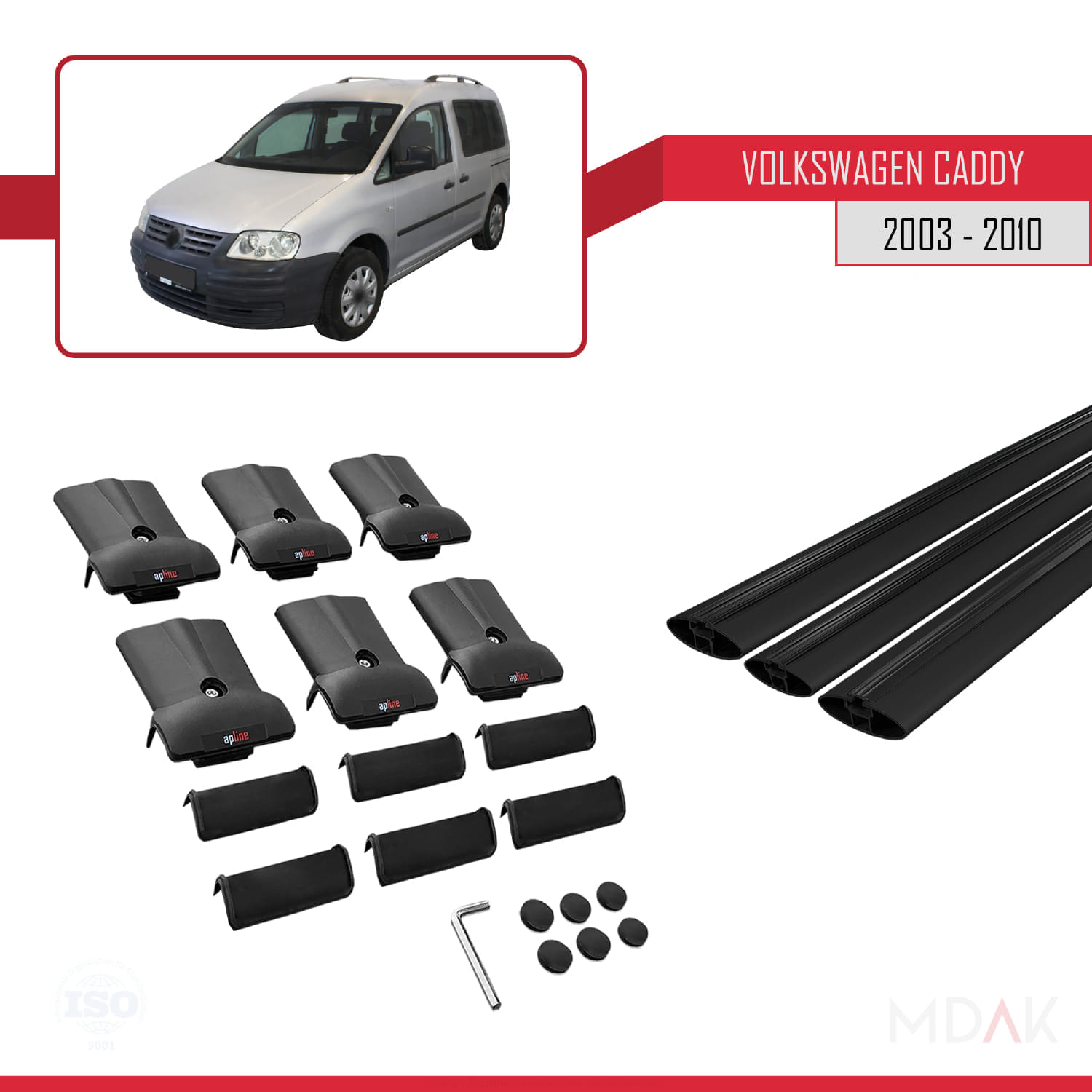 Volkswagen Caddy 3 (2K) 2003-2010 Arası ile Uyumlu FLY Model Ara Atkı Tavan Barı Siyah 3 Adet - Görsel 5
