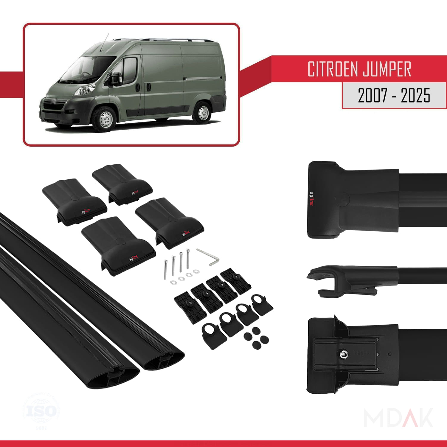 Citroen Jumper 2 2007 ve Sonrası ile Uyumlu FLY Model Ara Atkı Tavan Barı Siyah 2 Adet - Görsel 5