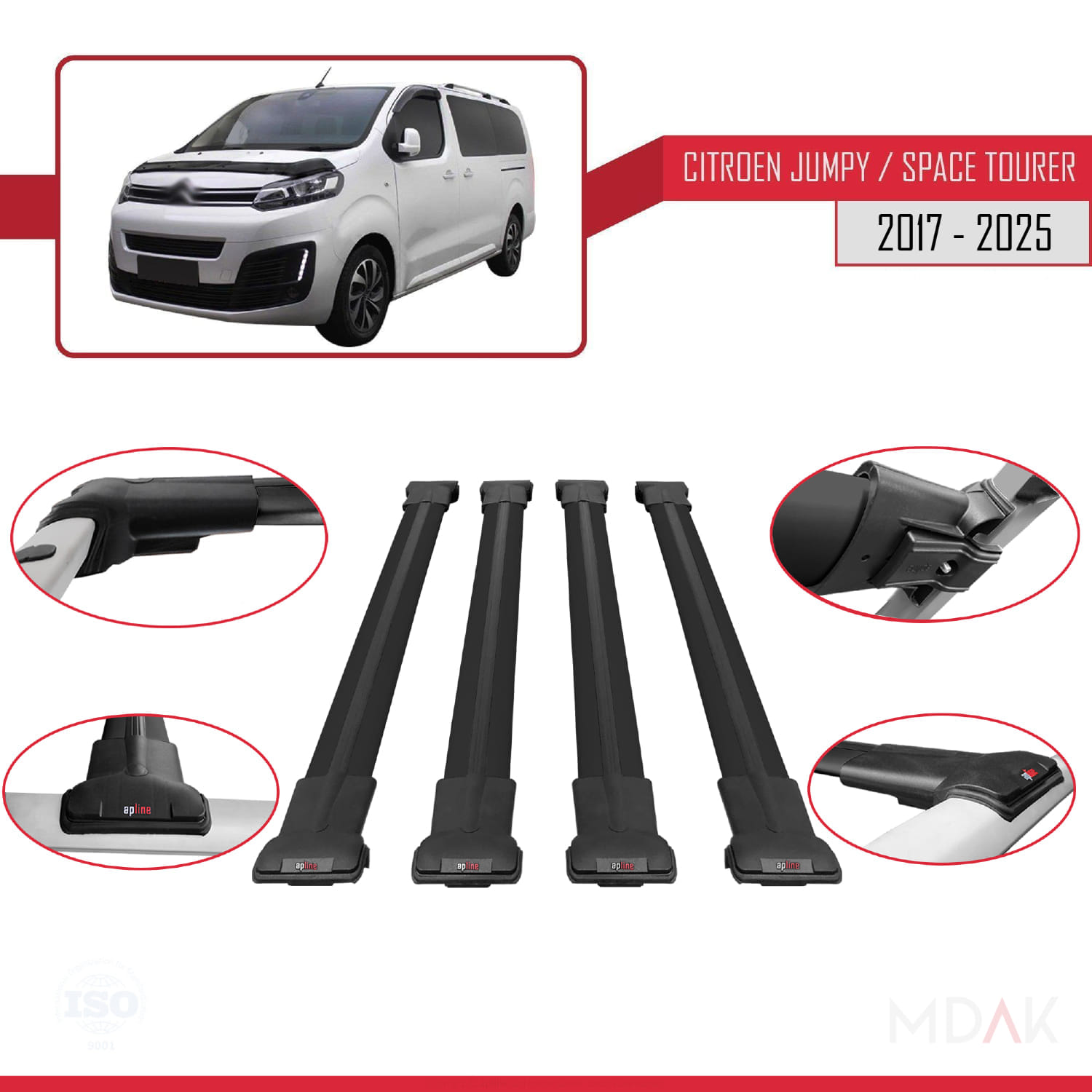 Citroen Jumpy 3 (K0) Space Tourer 2017 ve Sonrası ile Uyumlu FLY Model Ara Atkı Tavan Barı Siyah 4 Adet - Görsel 4