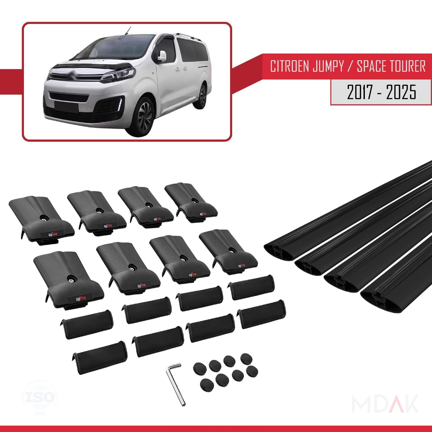 Citroen Jumpy 3 (K0) Space Tourer 2017 ve Sonrası ile Uyumlu FLY Model Ara Atkı Tavan Barı Siyah 4 Adet - Görsel 5