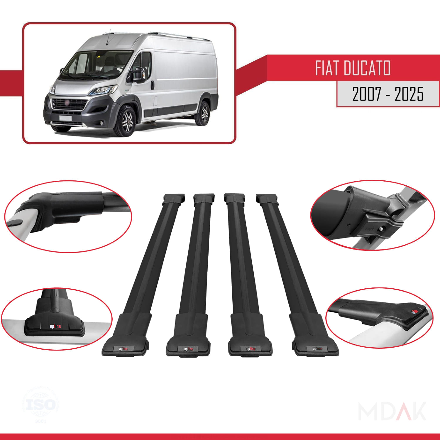 Fiat Ducato 3 2007 ve Sonrası ile Uyumlu FLY Model Ara Atkı Tavan Barı Siyah 4 Adet - Görsel 4