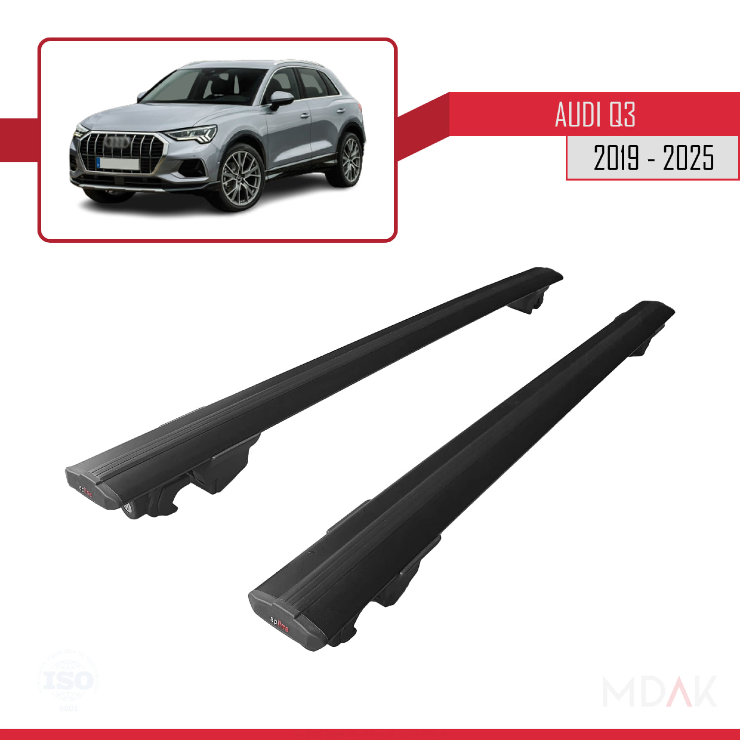 Q3 (F3) 2019 ve Sonrası ile Uyumlu HOOK Model Ara Atkı Tavan Barı Siyah 2 Adet - Görsel 4
