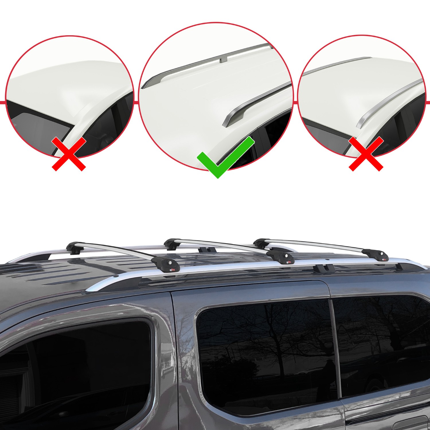 Vauxhall Combo E Life 2019-2022 Arası ile Uyumlu ACE-1 Ara Atkı Tavan Barı Gri 3 Adet - Görsel 2