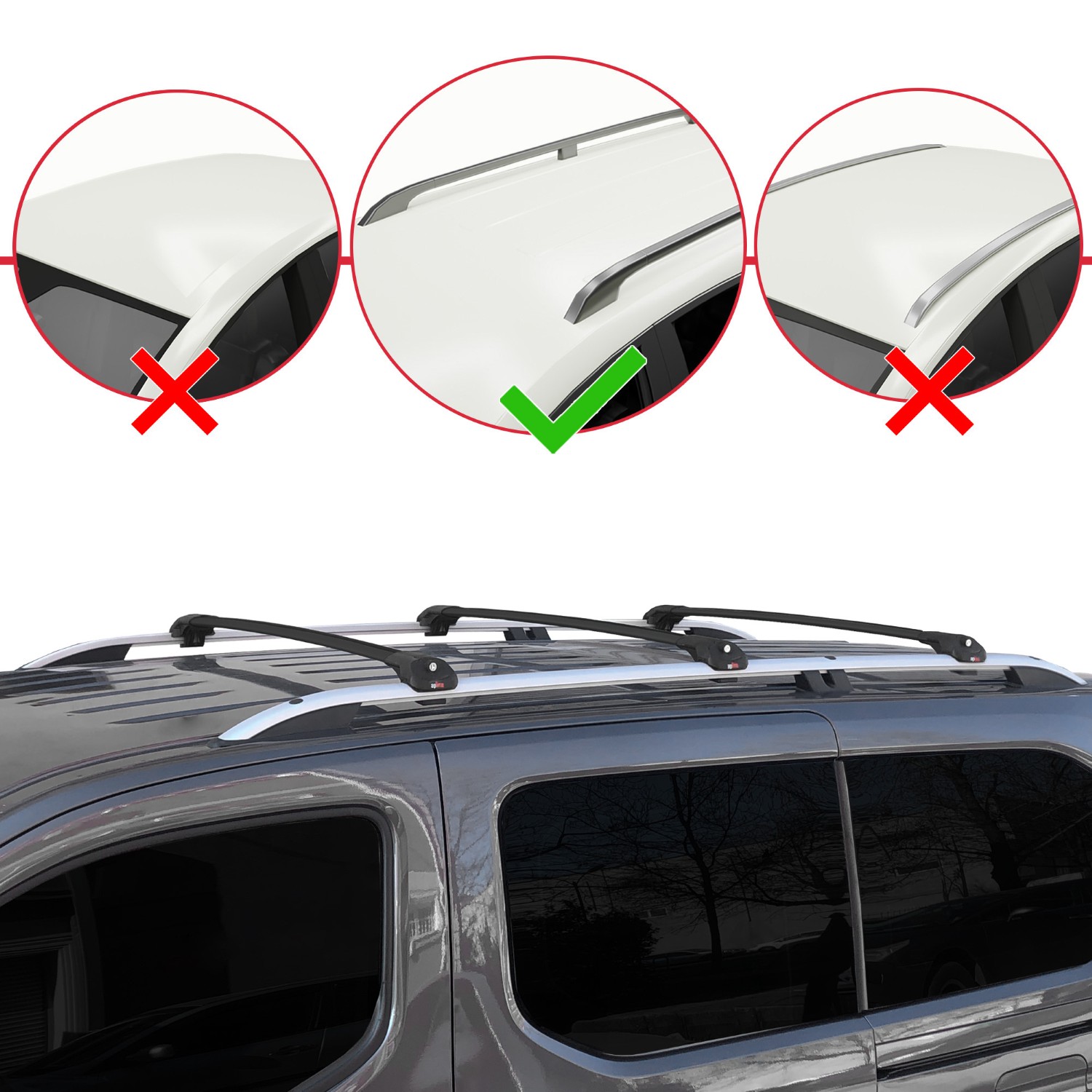 Vauxhall Combo E Life 2019-2022 Arası ile Uyumlu ACE-1 Ara Atkı Tavan Barı Siyah 3 Adet - Görsel 2
