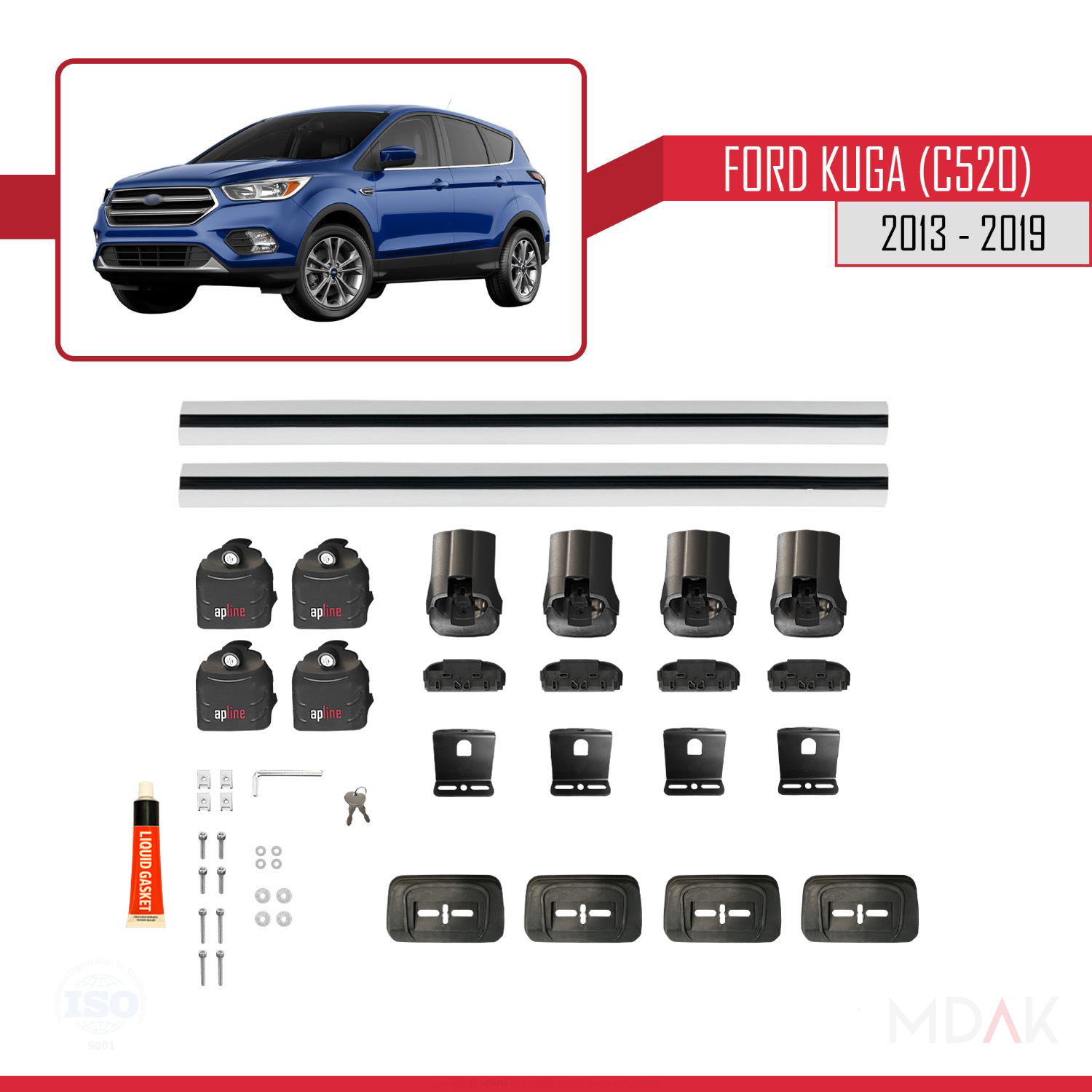 Ford Kuga (C520) 2013-2019 Arası ile Uyumlu ACE-3 Ara Atkı Tavan Barı Gri 2 Adet - Görsel 6