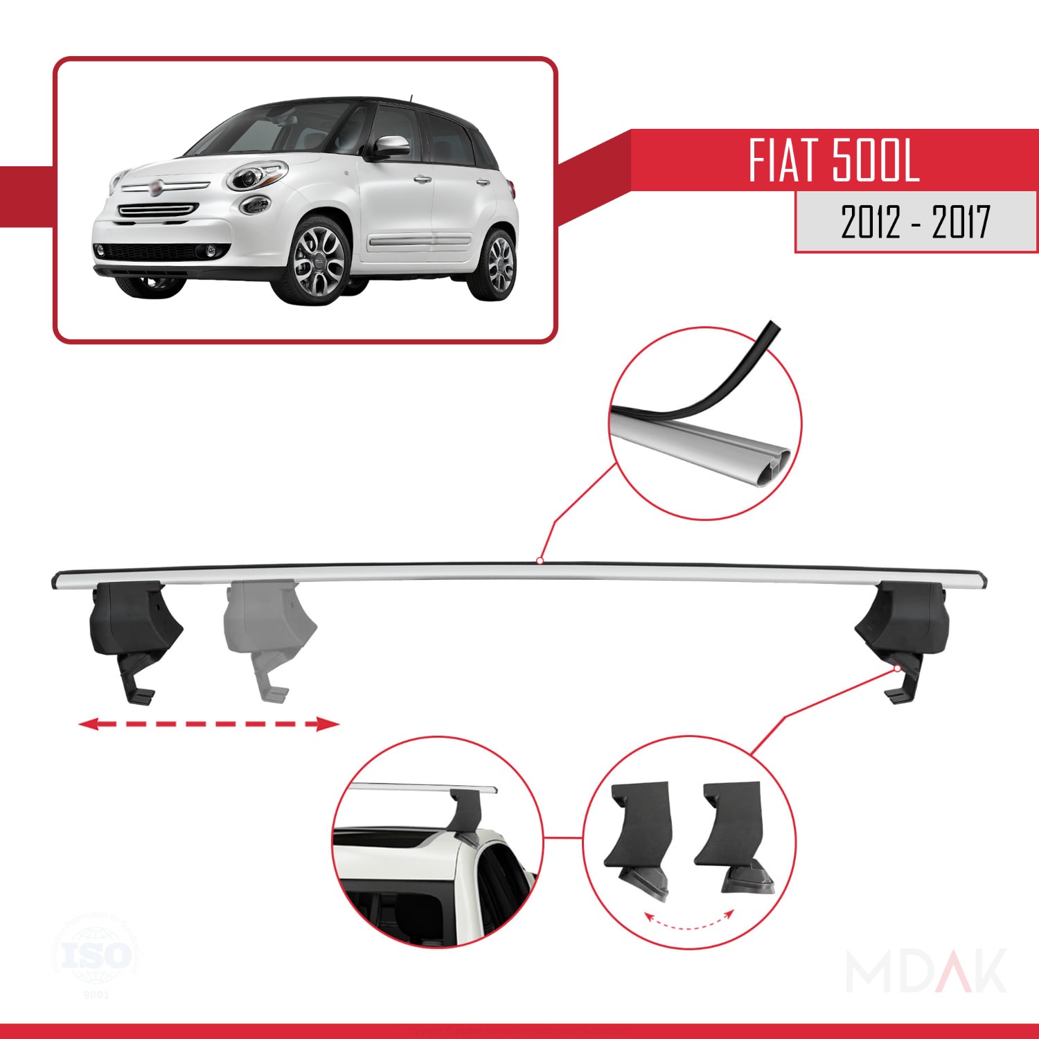 Fiat 500 L 2012-2017 Arası ile Uyumlu ACE-4 Ara Atkı Tavan Barı Gri 2 Adet - Görsel 4