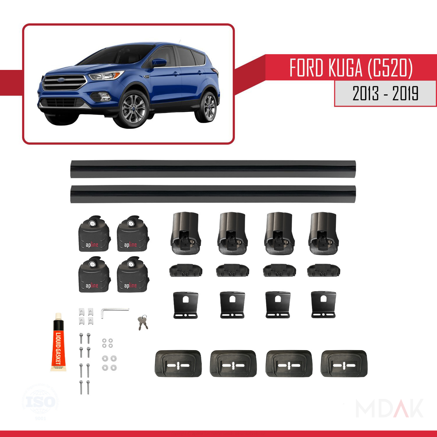 Ford Kuga (C520) 2013-2019 Arası ile Uyumlu ACE-3 Ara Atkı Tavan Barı Siyah 2 Adet - Görsel 6