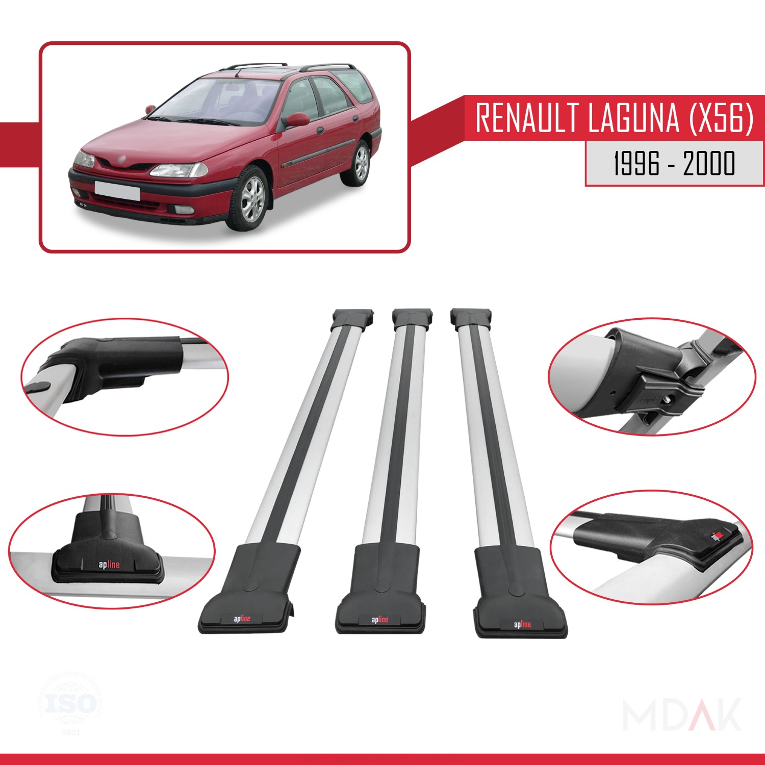 Renault Laguna (X56) SW 1996-2000 Arası ile Uyumlu FLY Model Ara Atkı Tavan Barı Gri 3 Adet - Görsel 4