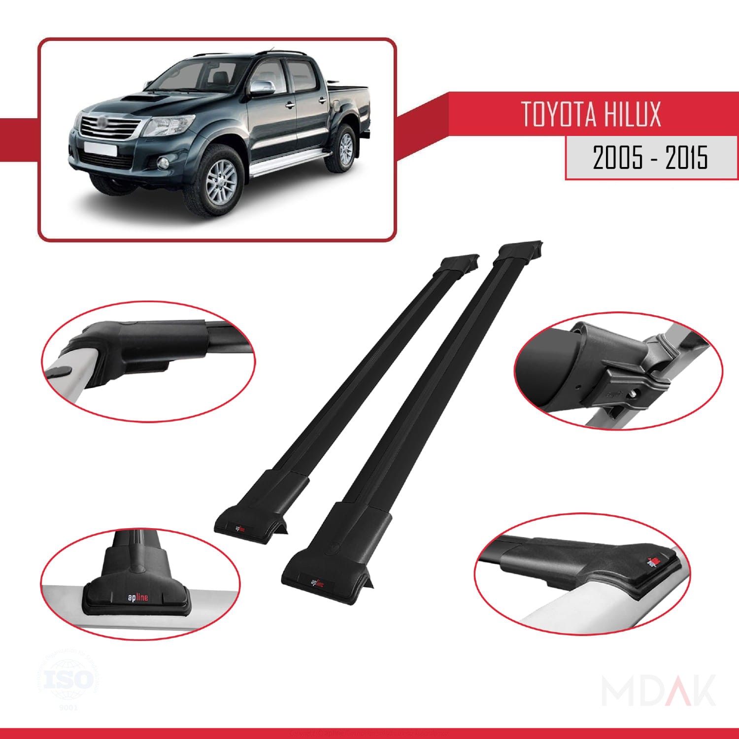Toyota Hilux 7 (AN30) 2005-2015 Arası ile Uyumlu FLY Model Ara Atkı Tavan Barı Siyah 2 Adet - Görsel 3