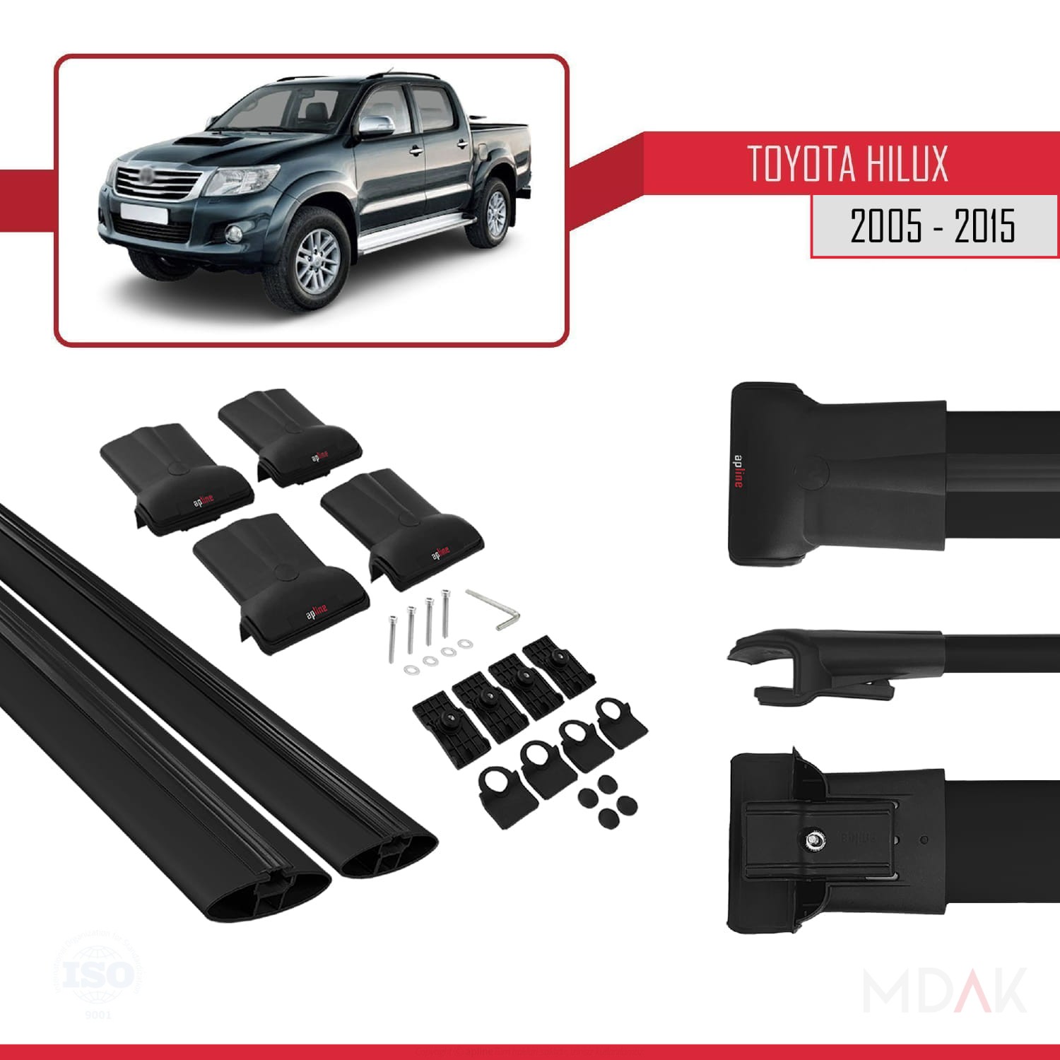 Toyota Hilux 7 (AN30) 2005-2015 Arası ile Uyumlu FLY Model Ara Atkı Tavan Barı Siyah 2 Adet - Görsel 5
