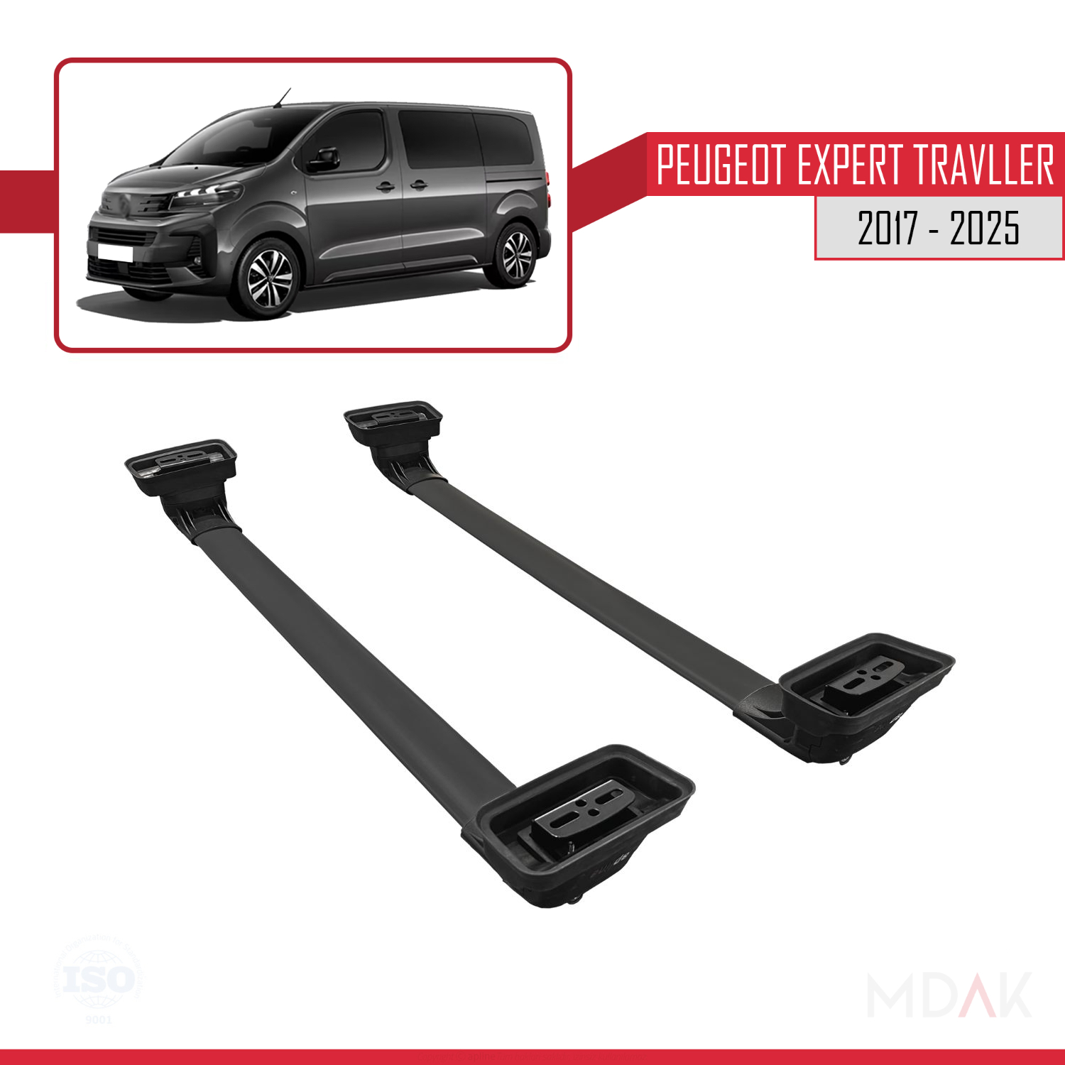 Peugeot Expert Traveller 2017-2025 Arası ile Uyumlu ACE-3 Ara Atkı Tavan Barı Siyah 2 Adet - Görsel 6