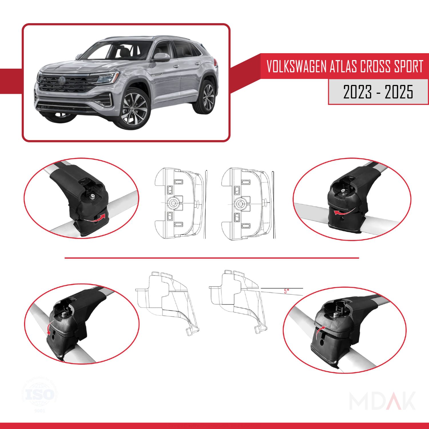 Volkswagen Atlas Cross Sport 2023-2025 Arası ile Uyumlu ACE-2 Ara Atkı Tavan Barı Gri 2 Adet - Görsel 4