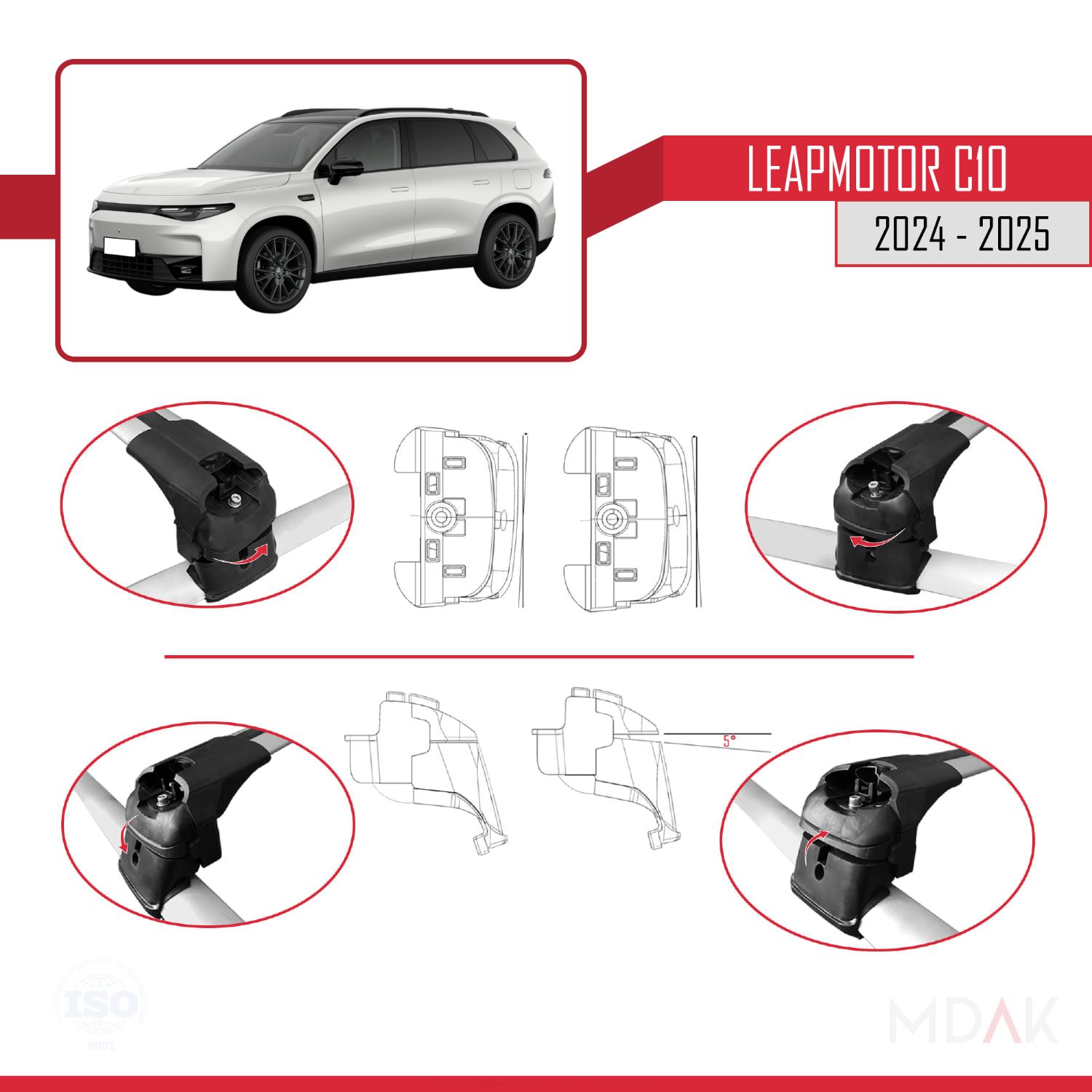 LEAPMOTOR C10 2024-2025 Arası ile Uyumlu ACE-2 Ara Atkı Tavan Barı Gri 2 Adet - Görsel 4