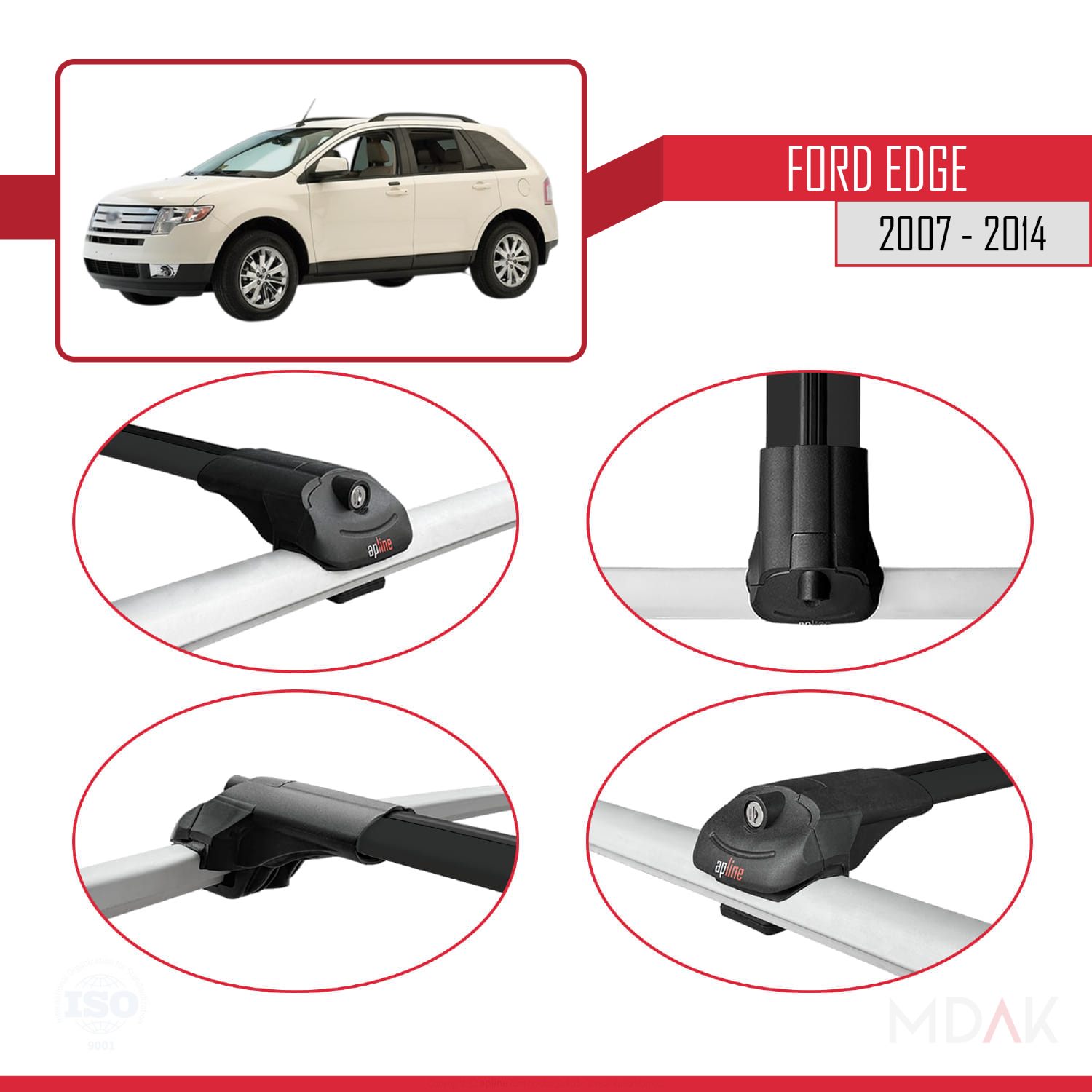 Ford Edge 2007-2014 Arası ile Uyumlu ACE-1 Ara Atkı Tavan Barı Siyah 2 Adet - Görsel 4