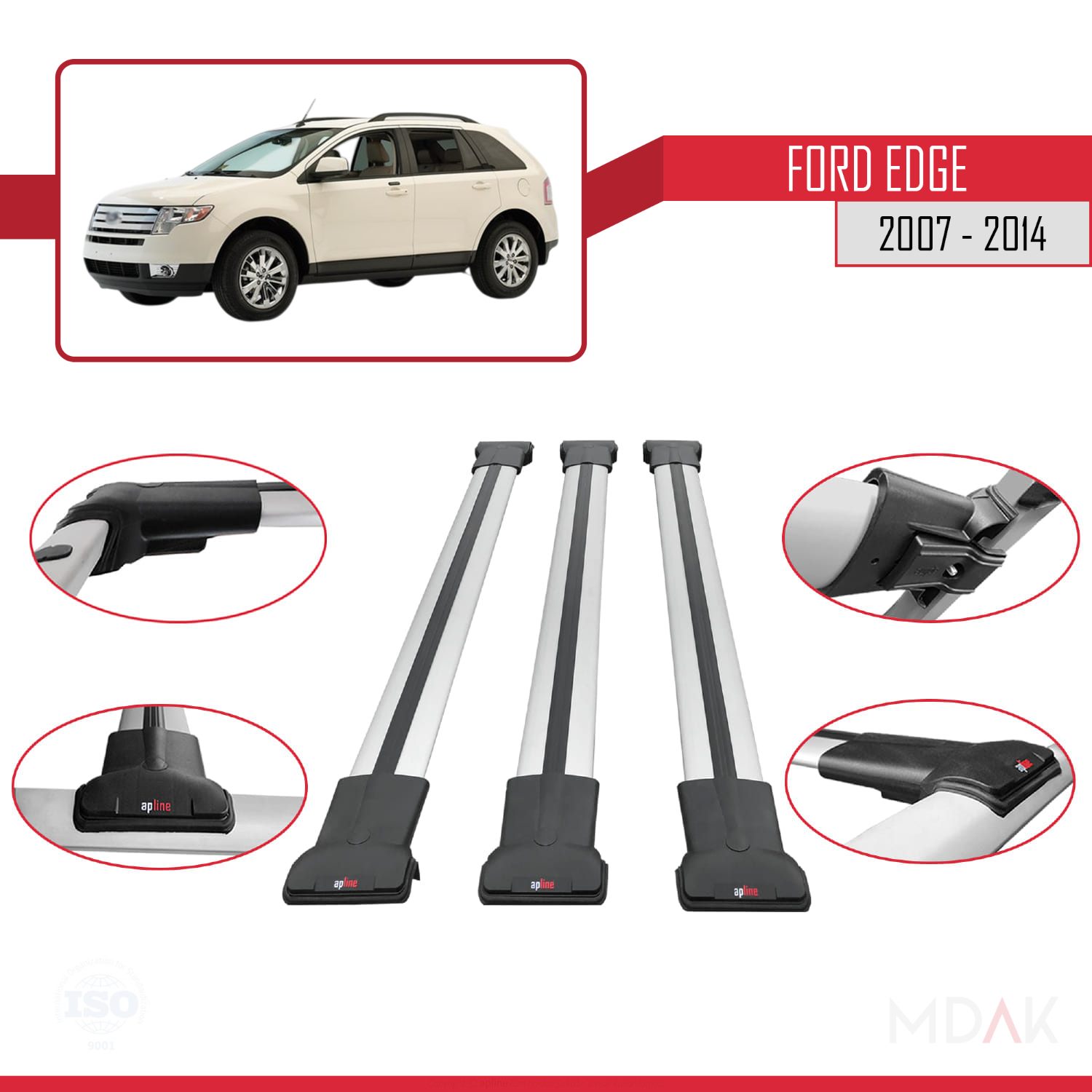 Ford Edge 2007-2014 Arası ile Uyumlu FLY Model Ara Atkı Tavan Barı Gri 3 Adet - Görsel 4