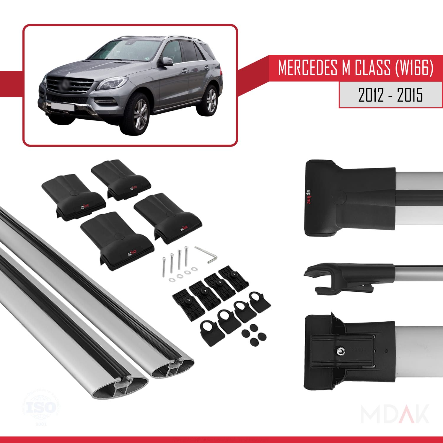 Mercedes M Class 3 (W166) Pre-Facelift 2012-2015 Arası ile Uyumlu FLY Model Ara Atkı Tavan Barı Gri 2 Adet - Görsel 5