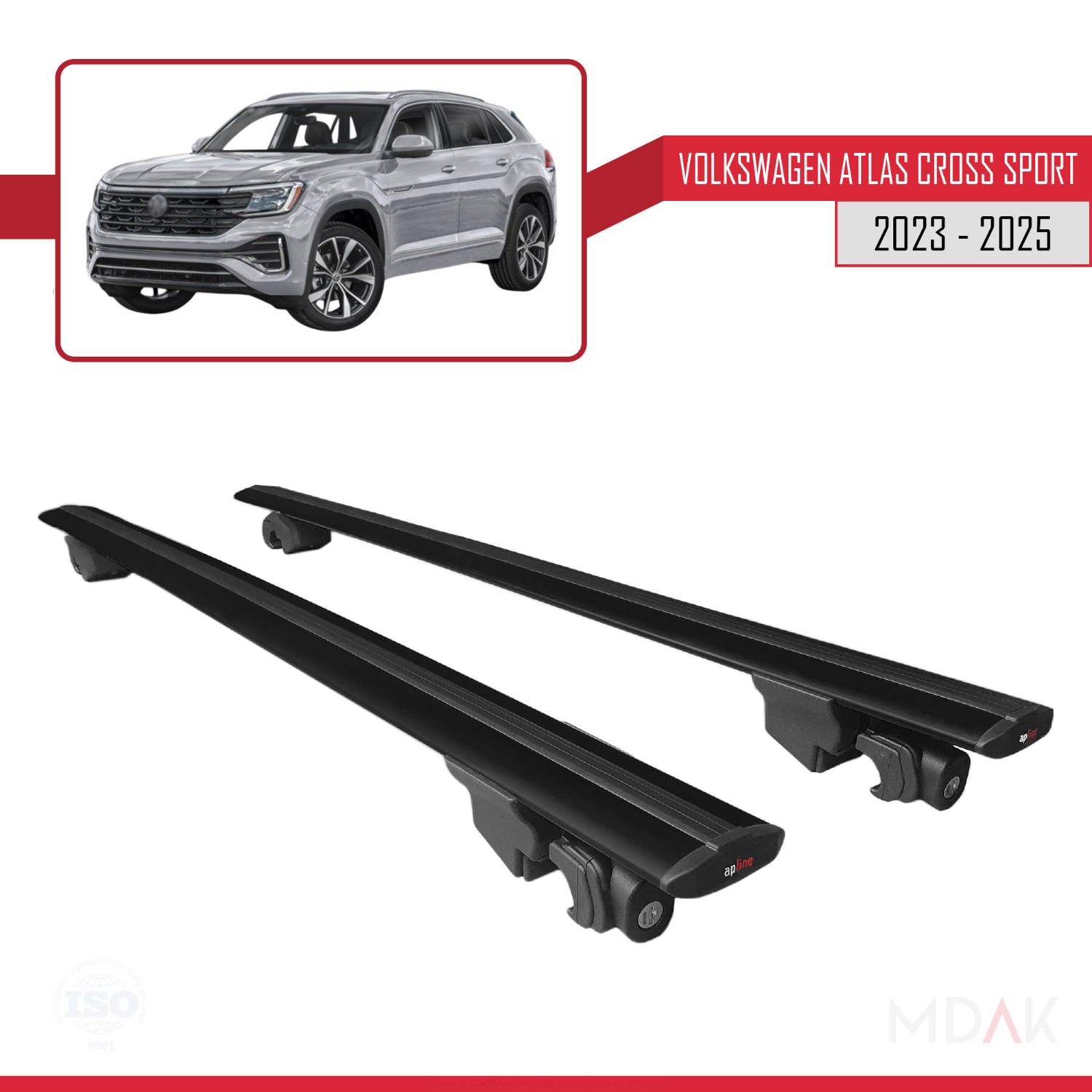 Volkswagen Atlas Cross Sport 2023-2025 Arası ile Uyumlu HOOK Model Ara Atkı Tavan Barı Siyah 2 Adet - Görsel 9