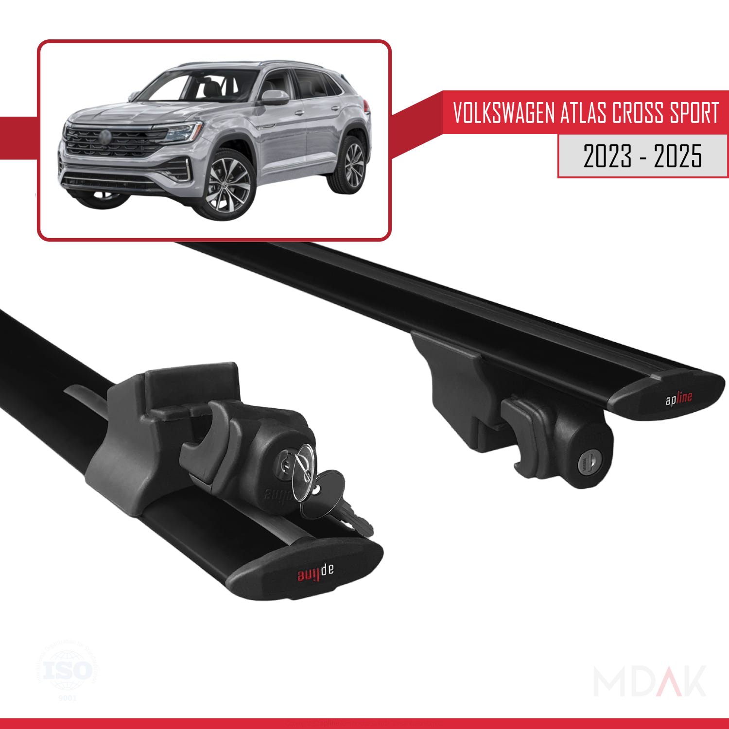 Volkswagen Atlas Cross Sport 2023-2025 Arası ile Uyumlu HOOK Model Ara Atkı Tavan Barı Siyah 2 Adet - Görsel 5
