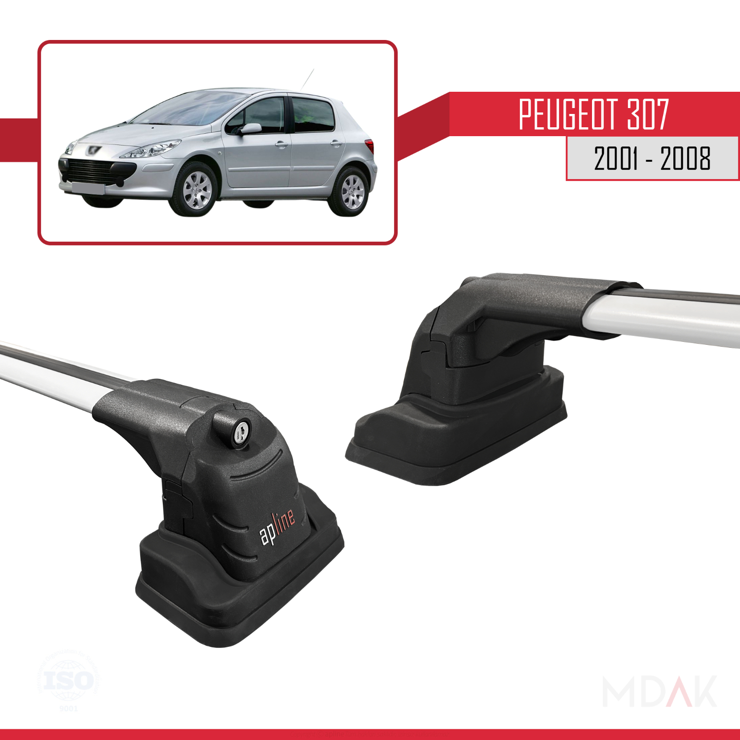 Peugeot 307 2001-2008 Arası ile Uyumlu ACE-3 Ara Atkı Tavan Barı Gri 2 Adet - Görsel 3