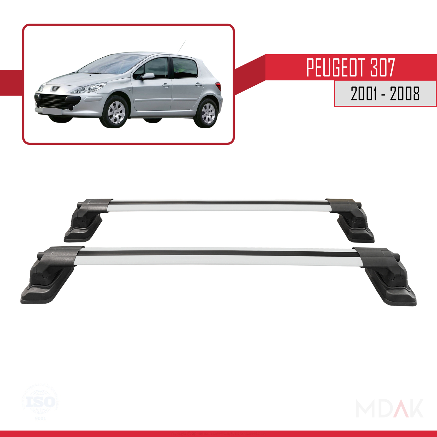Peugeot 307 2001-2008 Arası ile Uyumlu ACE-3 Ara Atkı Tavan Barı Gri 2 Adet - Görsel 4