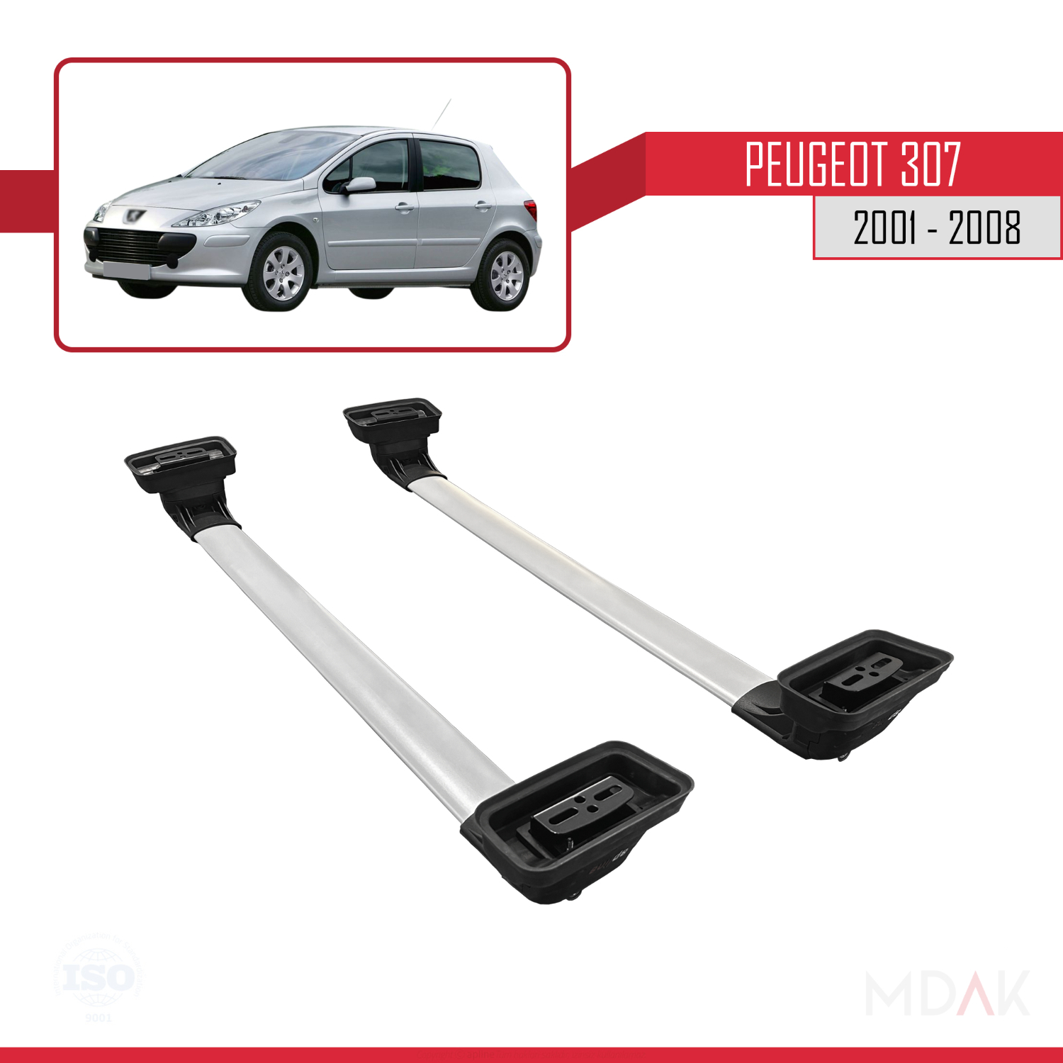 Peugeot 307 2001-2008 Arası ile Uyumlu ACE-3 Ara Atkı Tavan Barı Gri 2 Adet - Görsel 5