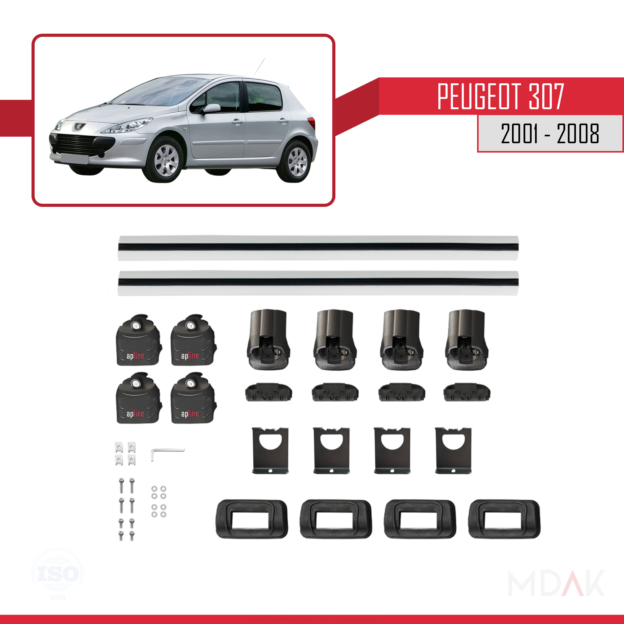 Peugeot 307 2001-2008 Arası ile Uyumlu ACE-3 Ara Atkı Tavan Barı Gri 2 Adet - Görsel 6