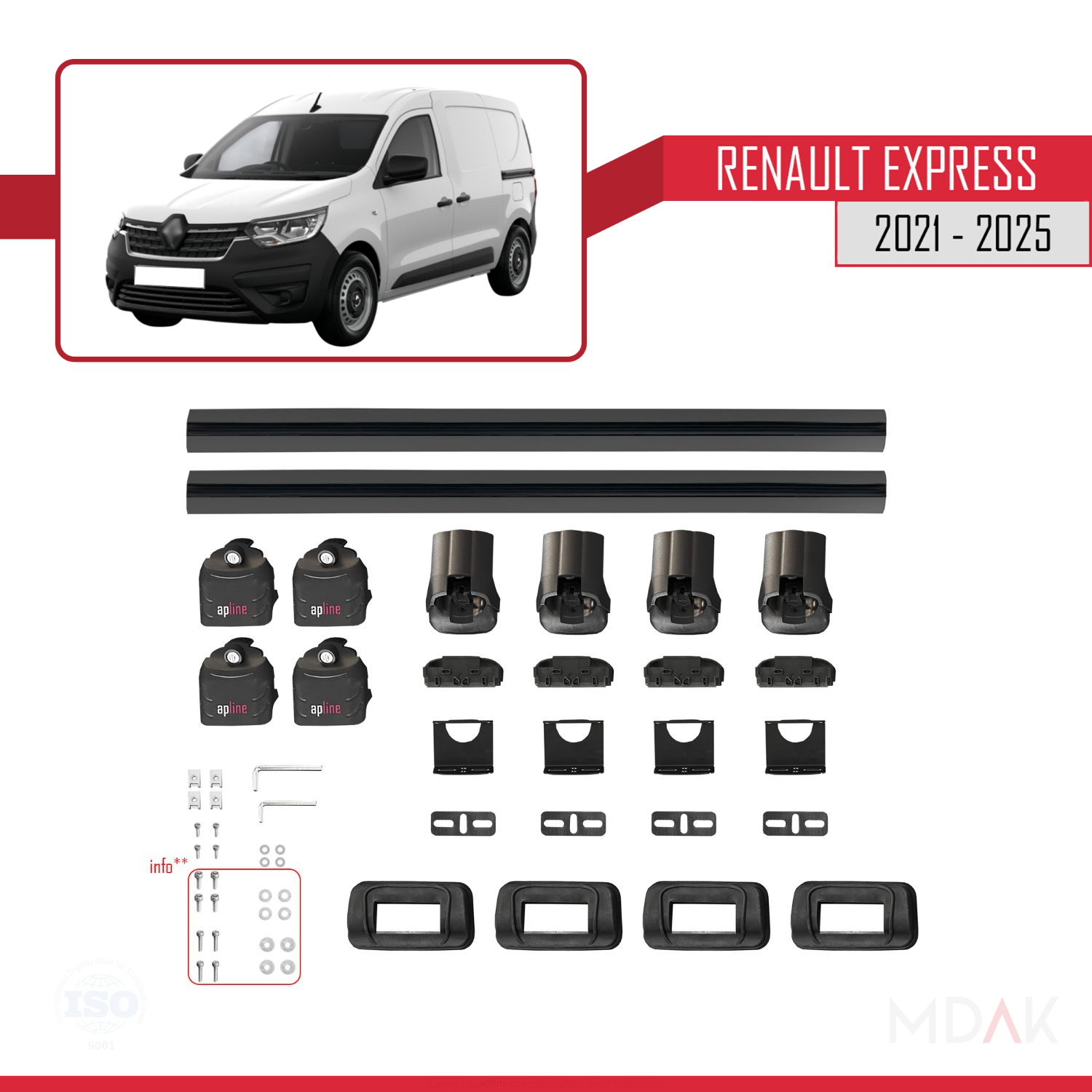 Renault Express 2021-2025 Arası ile Uyumlu ACE-3 Ara Atkı Tavan Barı Siyah 2 Adet - Görsel 7