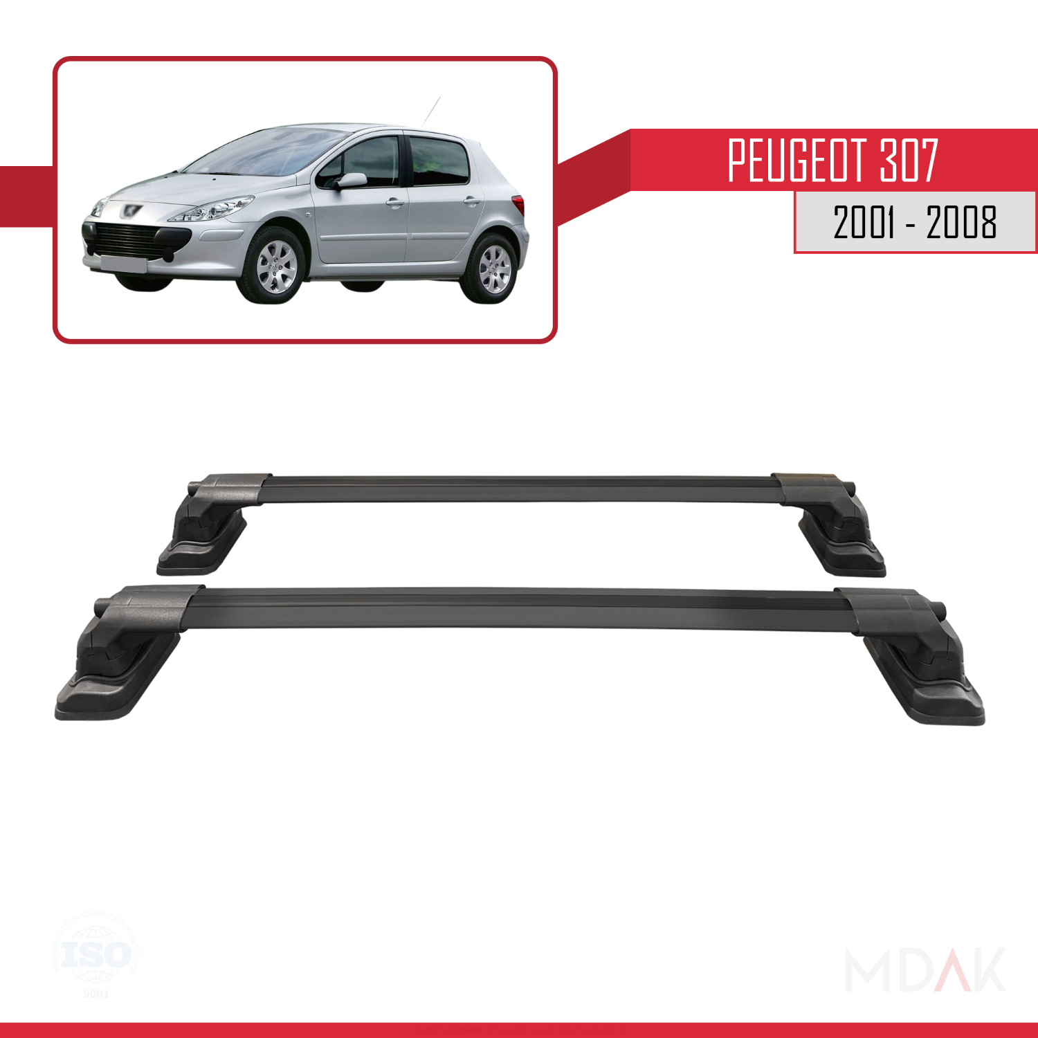 Peugeot 307 2001-2008 Arası ile Uyumlu ACE-3 Ara Atkı Tavan Barı Siyah 2 Adet - Görsel 4
