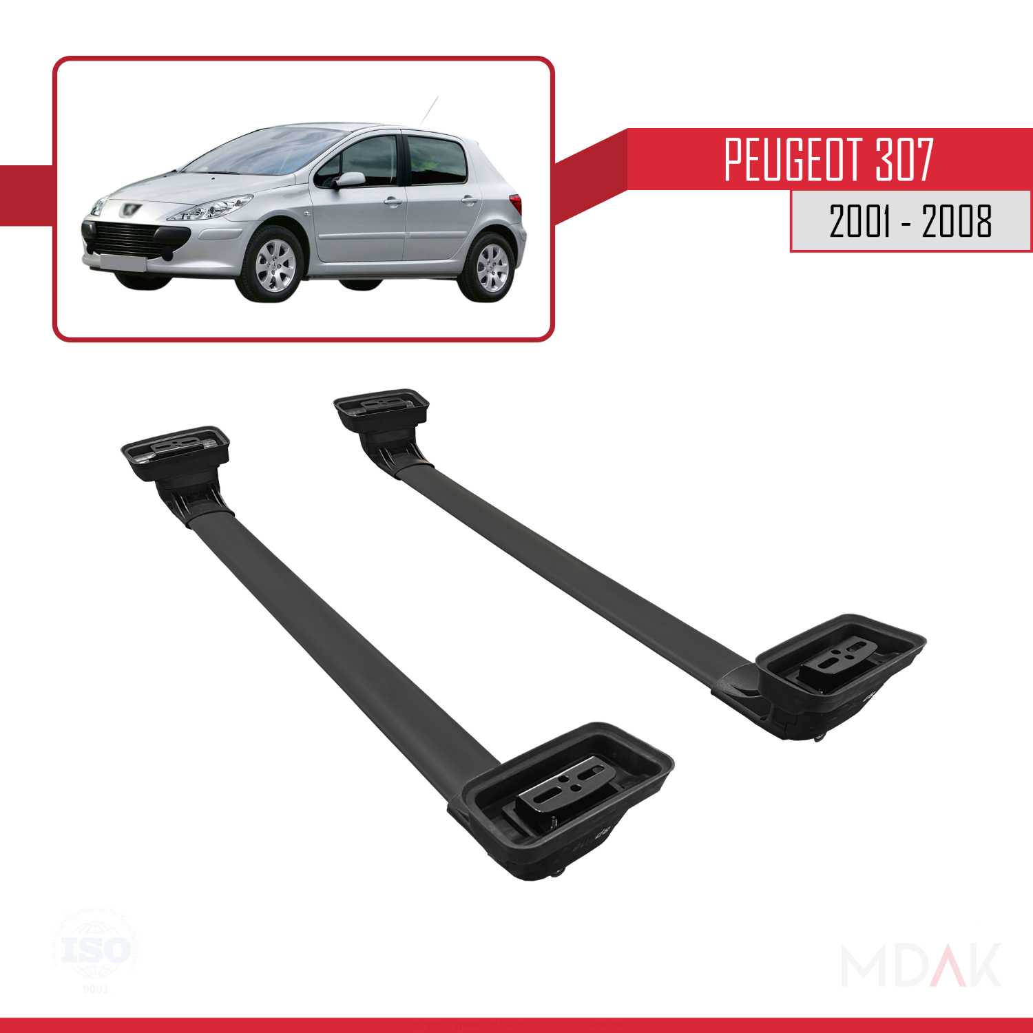 Peugeot 307 2001-2008 Arası ile Uyumlu ACE-3 Ara Atkı Tavan Barı Siyah 2 Adet - Görsel 5