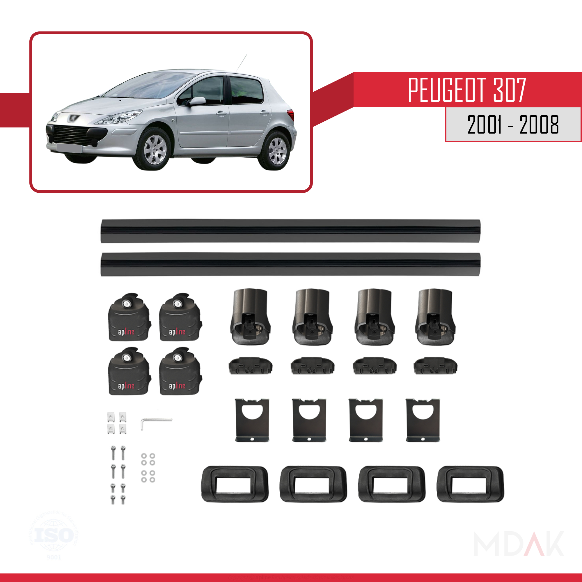 Peugeot 307 2001-2008 Arası ile Uyumlu ACE-3 Ara Atkı Tavan Barı Siyah 2 Adet - Görsel 6