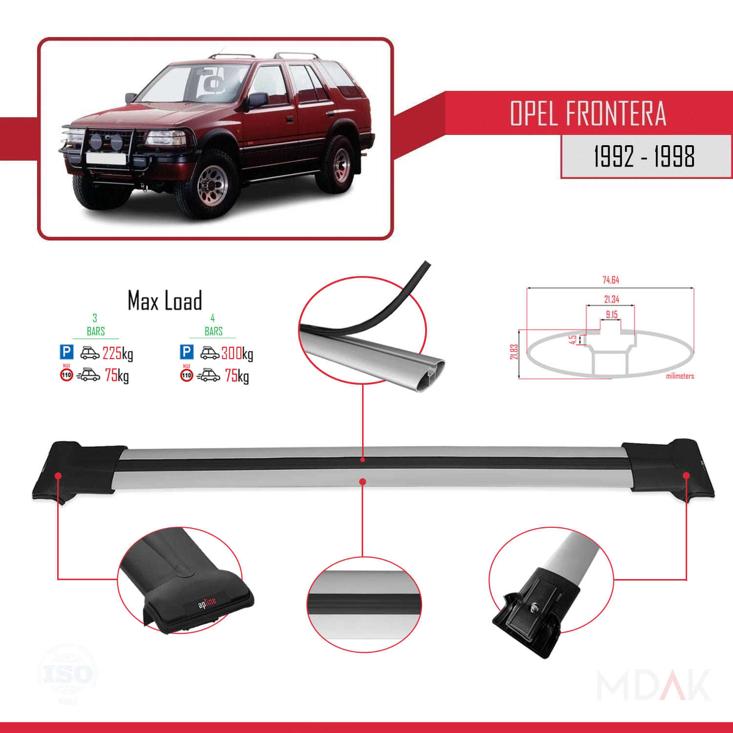 Opel Frontera 1992-1998 Arası ile Uyumlu FLY Model Ara Atkı Tavan Barı Gri 3 Adet - Görsel 3
