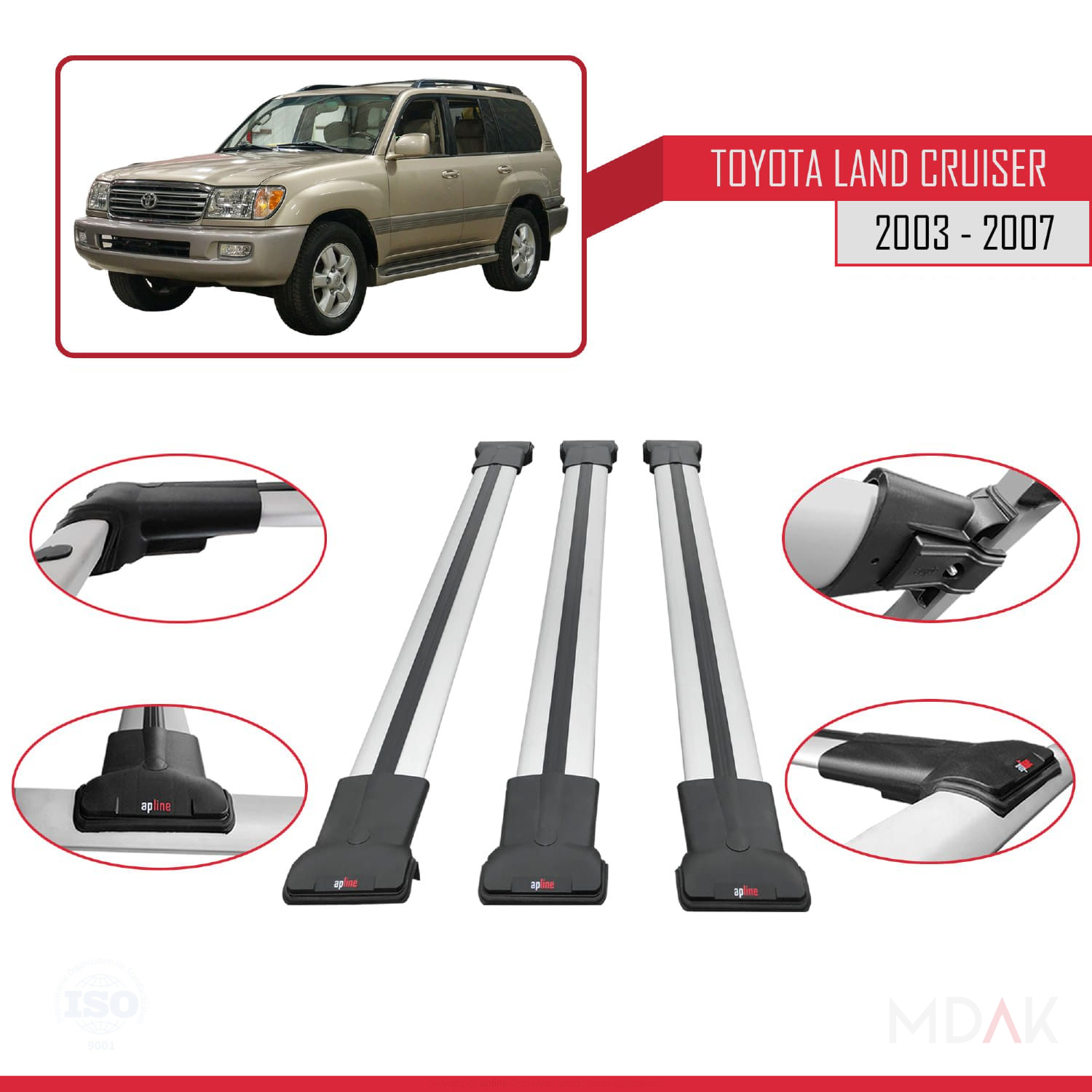 Toyota Land Cruiser (J100) 2003-2007 Arası ile Uyumlu FLY Model Ara Atkı Tavan Barı Gri 3 Adet - Görsel 4