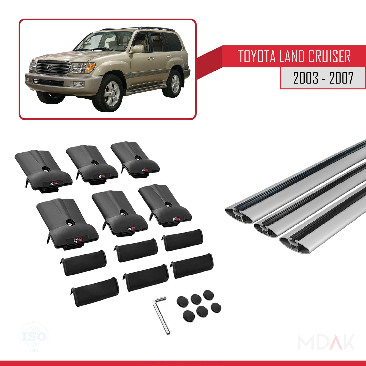 Toyota Land Cruiser (J100) 2003-2007 Arası ile Uyumlu FLY Model Ara Atkı Tavan Barı Gri 3 Adet - Görsel 5