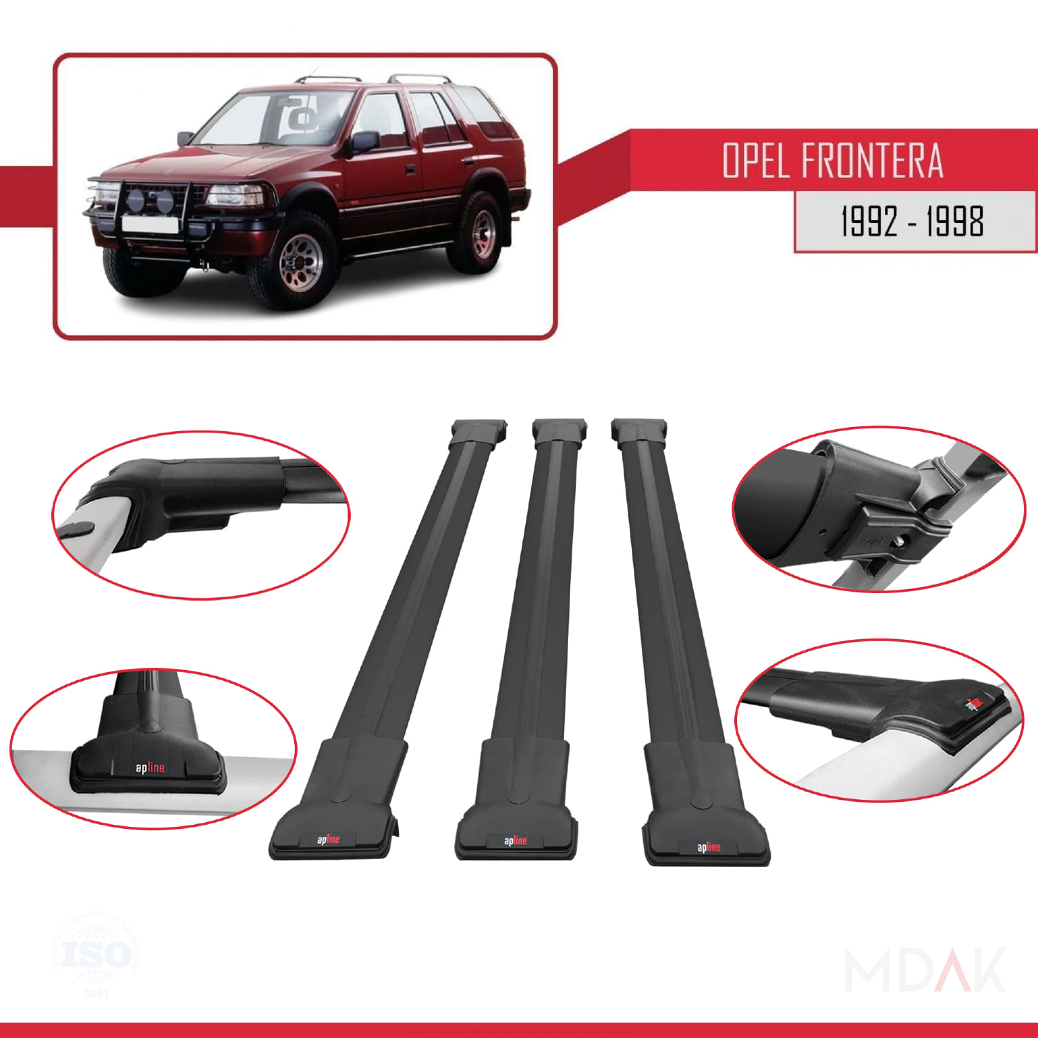 Opel Frontera 1992-1998 Arası ile Uyumlu FLY Model Ara Atkı Tavan Barı Siyah 3 Adet - Görsel 4