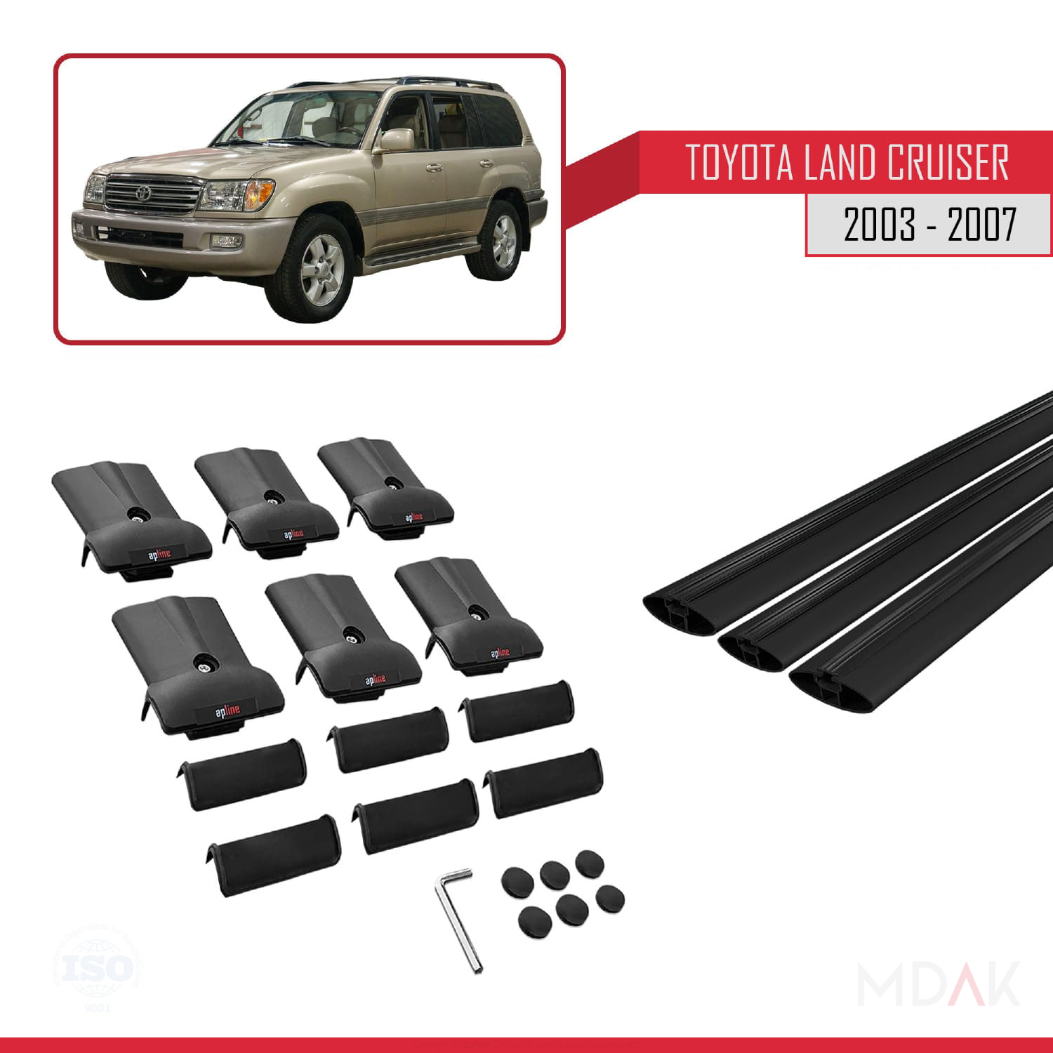 Toyota Land Cruiser (J100) 2003-2007 Arası ile Uyumlu FLY Model Ara Atkı Tavan Barı Siyah 3 Adet - Görsel 5