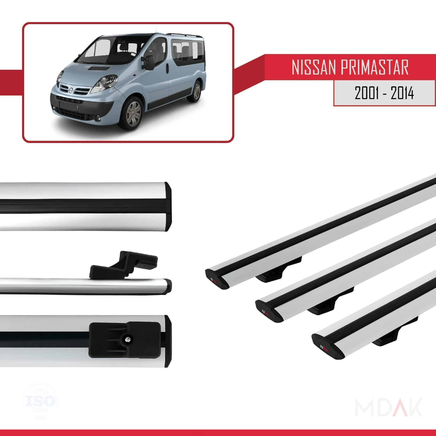 Nissan Primastar 2001-2014 Arası ile Uyumlu BASIC Model Ara Atkı Tavan Barı Gri 3 Adet - Görsel 3
