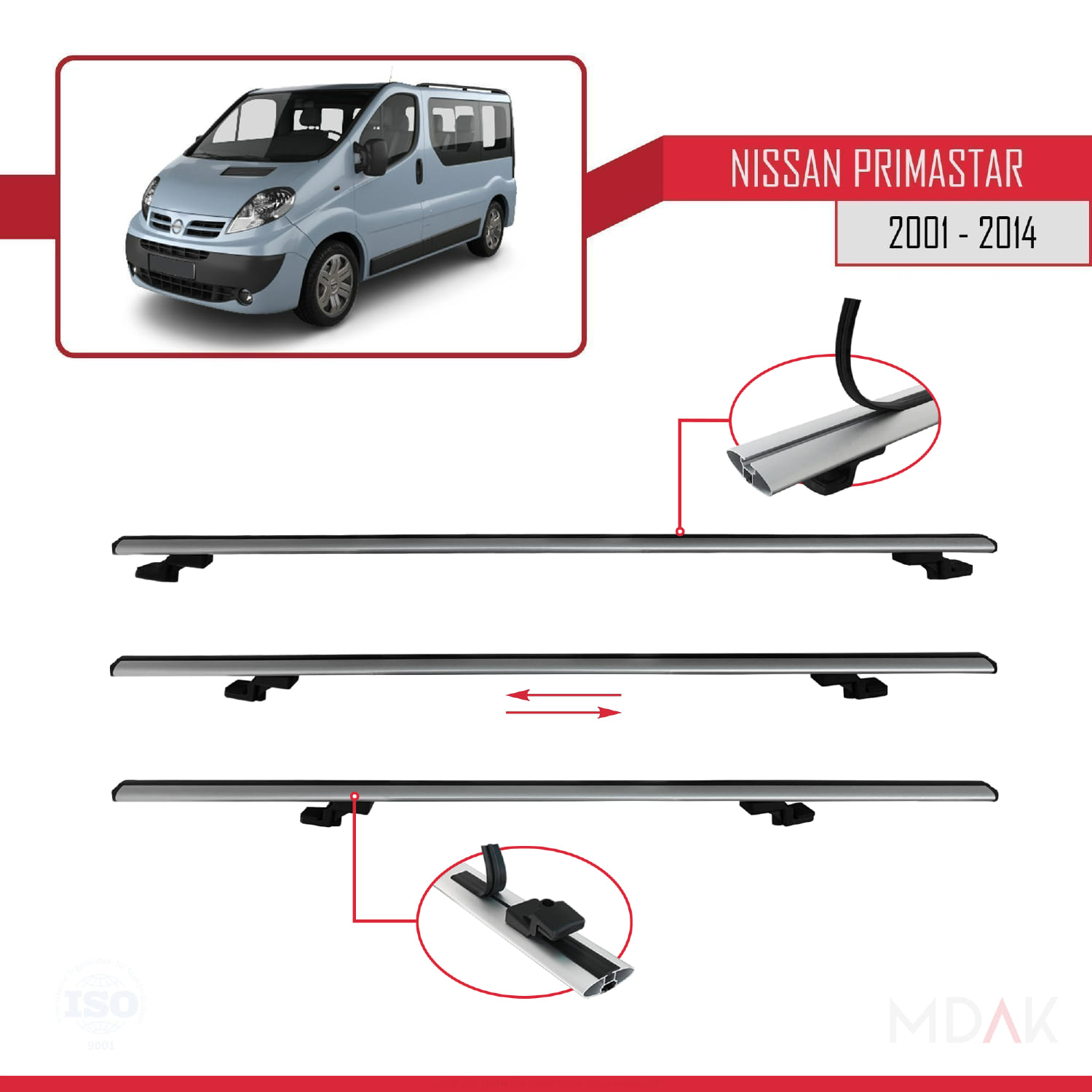 Nissan Primastar 2001-2014 Arası ile Uyumlu BASIC Model Ara Atkı Tavan Barı Gri 3 Adet - Görsel 5