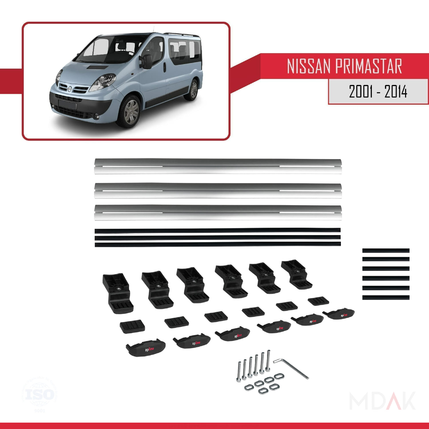 Nissan Primastar 2001-2014 Arası ile Uyumlu BASIC Model Ara Atkı Tavan Barı Gri 3 Adet - Görsel 6