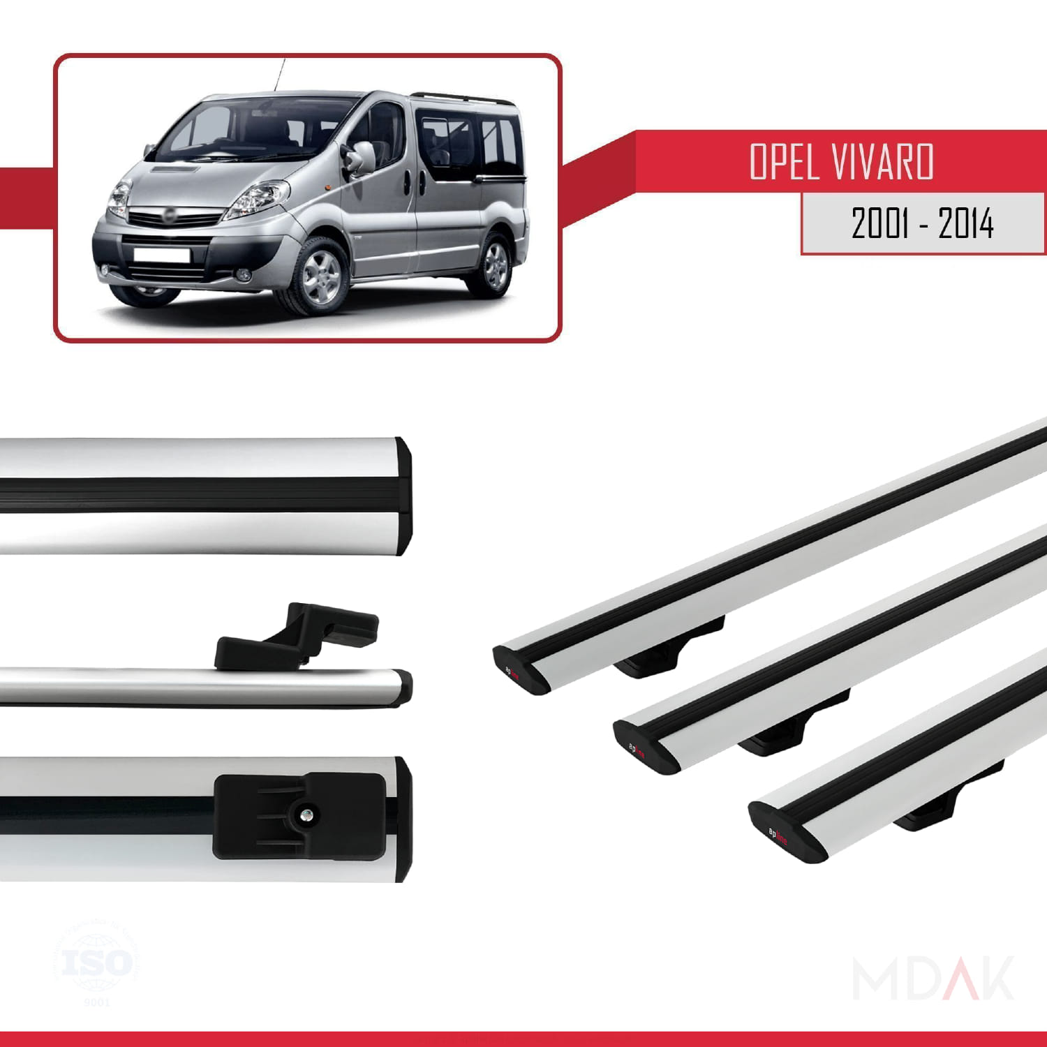 Opel Vivaro A 2001-2014 Arası ile Uyumlu BASIC Model Ara Atkı Tavan Barı Gri 3 Adet - Görsel 3