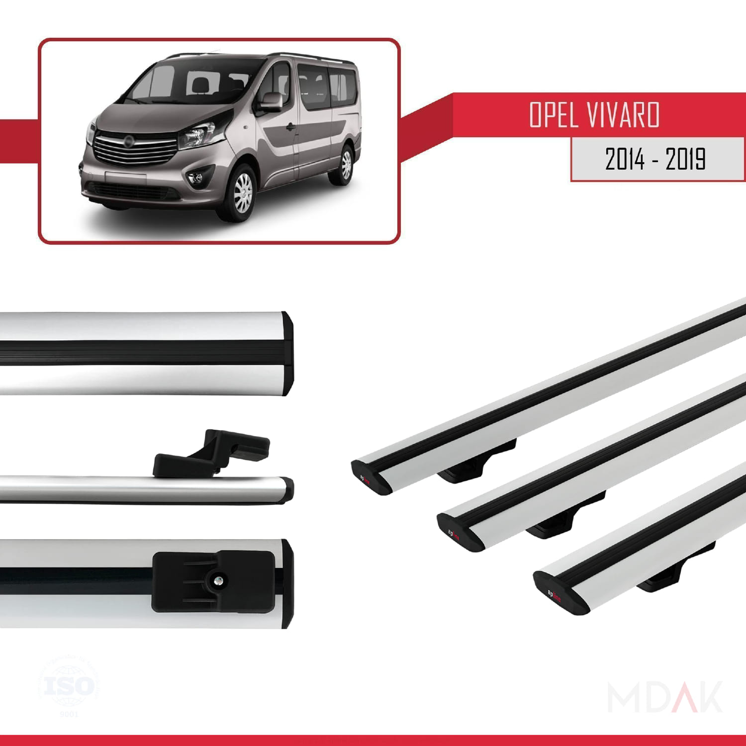 Opel Vivaro B 2014-2019 Arası ile Uyumlu BASIC Model Ara Atkı Tavan Barı Gri 3 Adet - Görsel 3