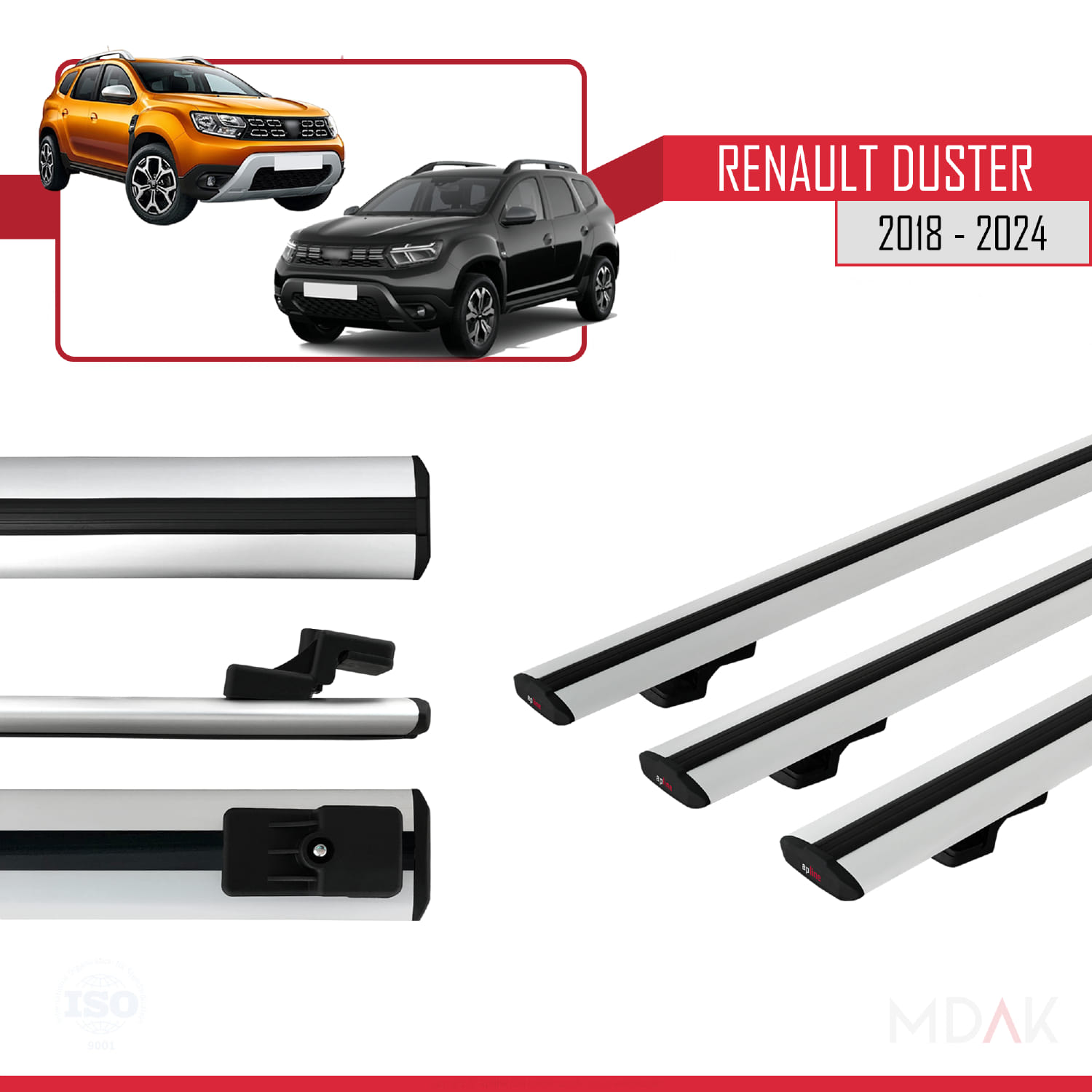 Renault Duster 2 (HM) 2018 ve Sonrası ile Uyumlu BASIC Model Ara Atkı Tavan Barı Gri 3 Adet - Görsel 3