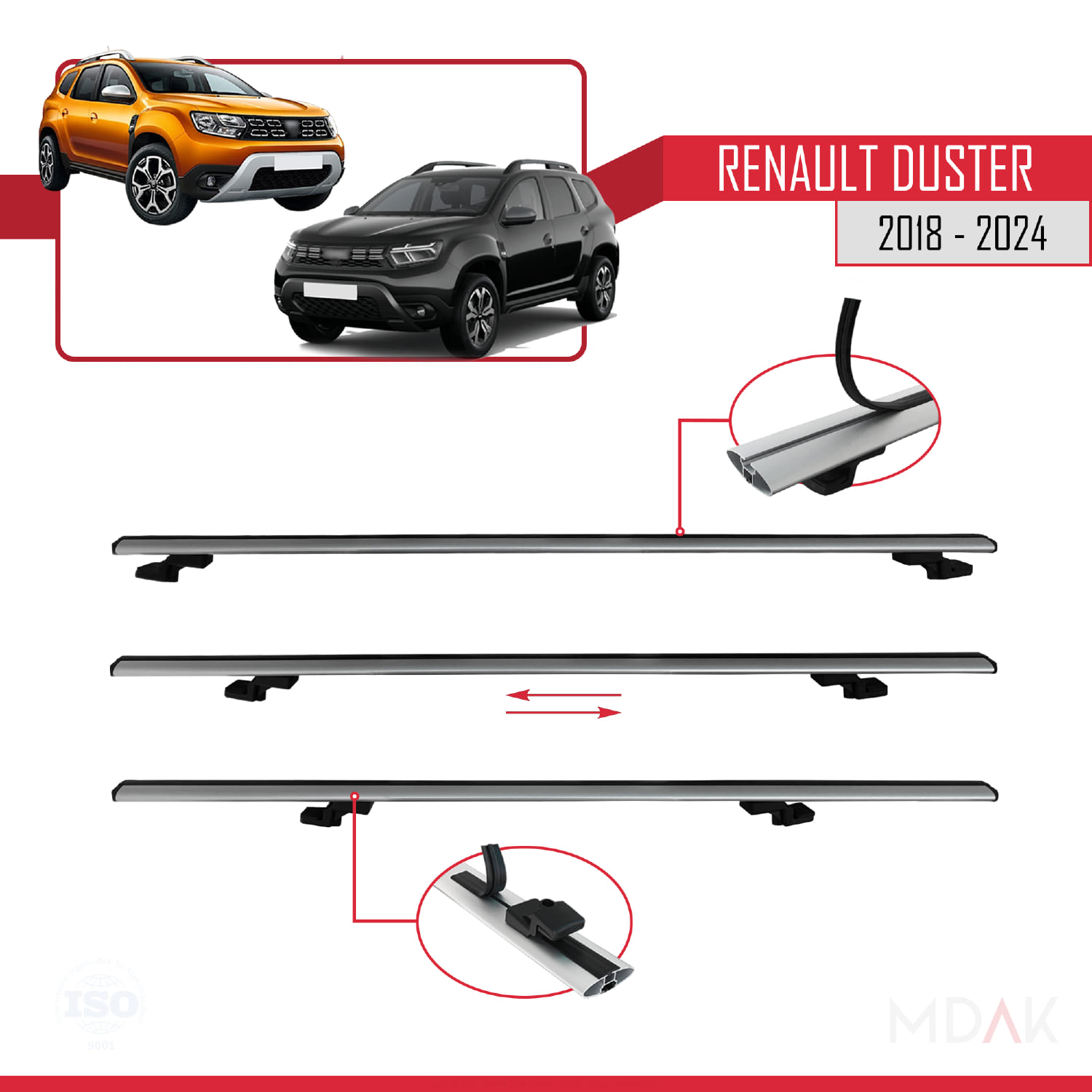 Renault Duster 2 (HM) 2018 ve Sonrası ile Uyumlu BASIC Model Ara Atkı Tavan Barı Gri 3 Adet - Görsel 5