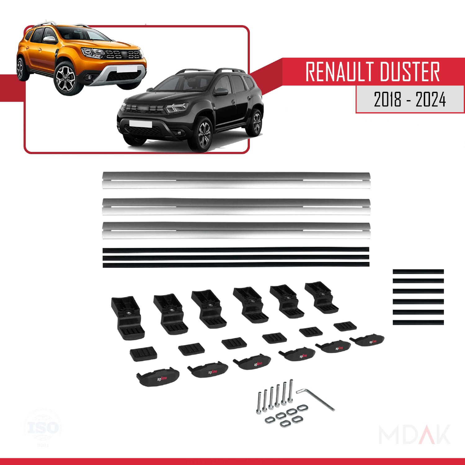 Renault Duster 2 (HM) 2018 ve Sonrası ile Uyumlu BASIC Model Ara Atkı Tavan Barı Gri 3 Adet - Görsel 6