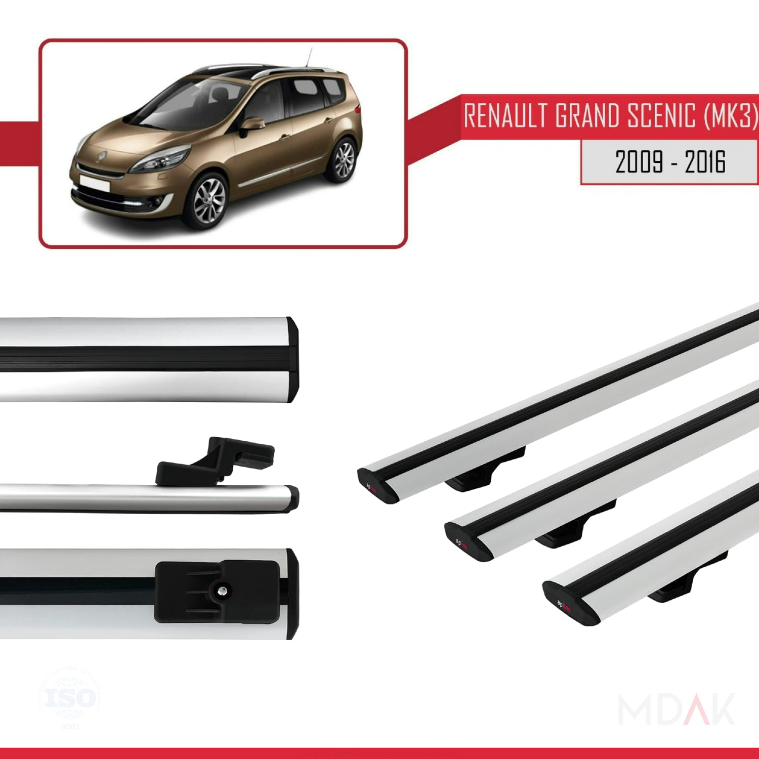 Renault Grand Scenic 3 2009-2016 Arası ile Uyumlu BASIC Model Ara Atkı Tavan Barı Gri 3 Adet - Görsel 3